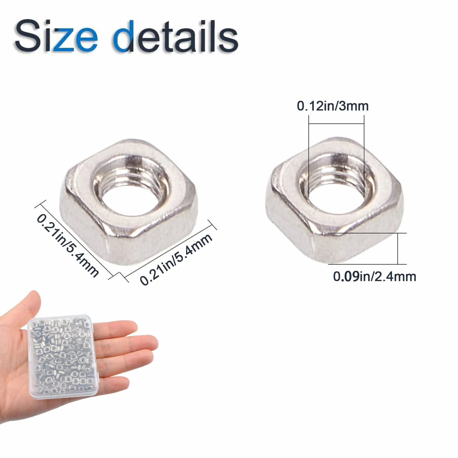 INCREWAY 200 dadi quadrati M3 3 mm acciaio inox dadi filettati per macchine fissaggio