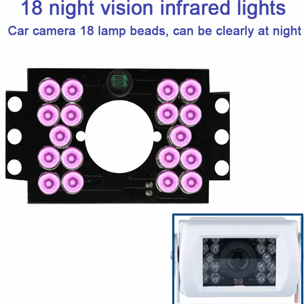 PolarLander 12V 24V Truck Backup Camera Heavy Duty 18 LED IR Visione Notturna Veicolo Impermeabile Telecamera Posteriore per rimorchio/Pickup/RV Bianco