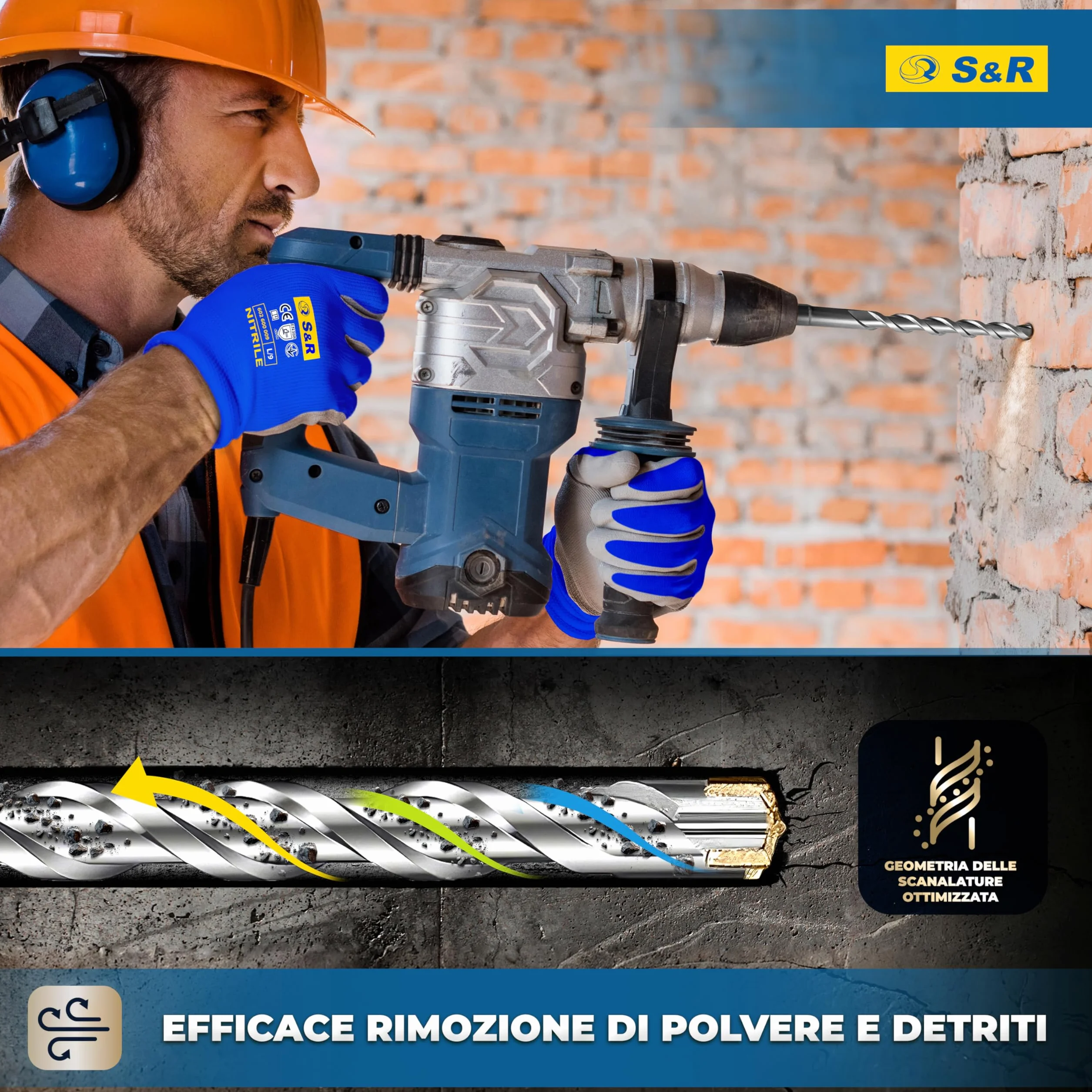 S&R Set Punte Trapano SDS-Plus 4 taglienti 6 pezzi Ø 5-8 x 11cm 6-10 x 16cm per Cemento Armato Muratura