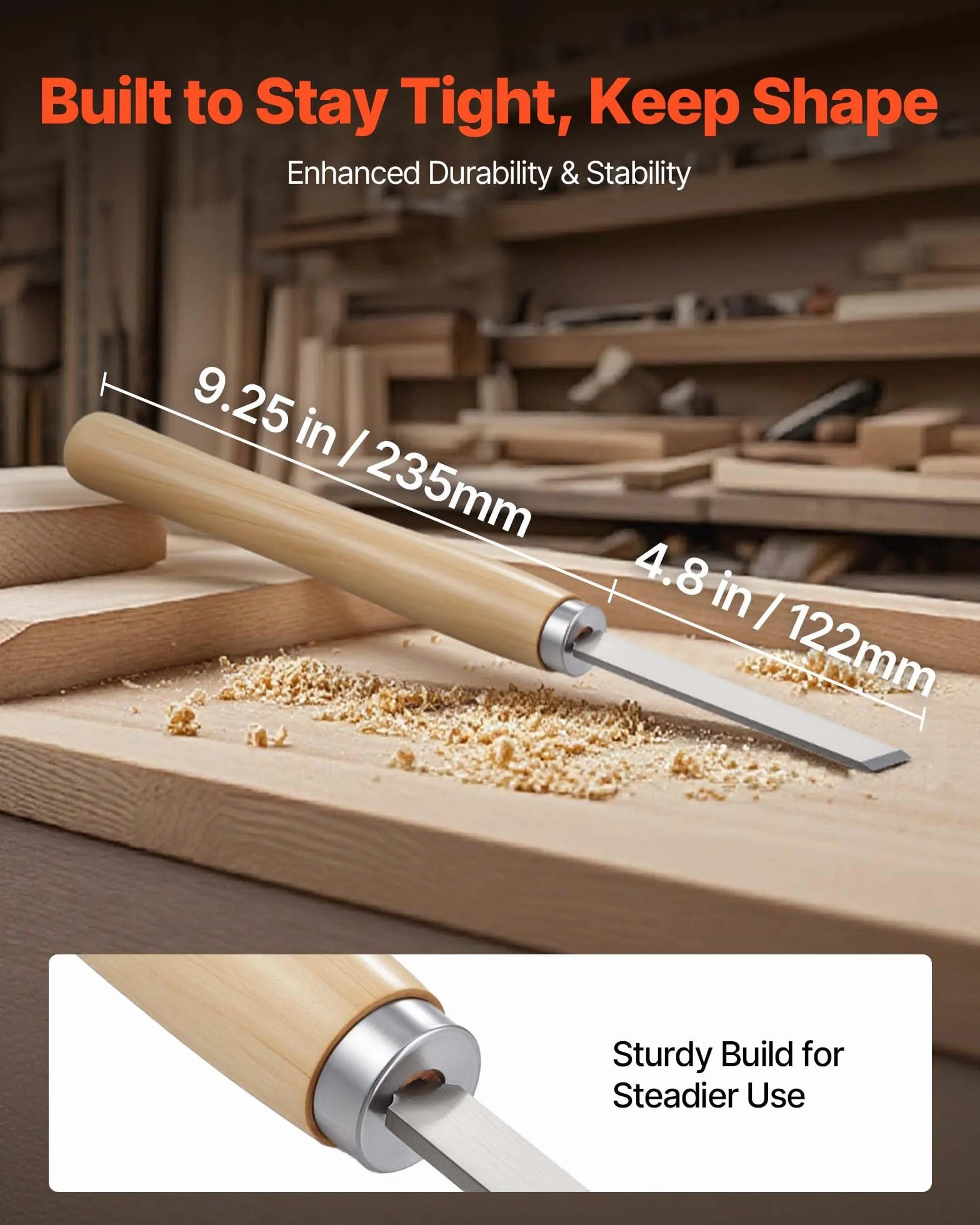 VEVOR Set di Utensili per Tornitura per Legno 8 pezzi, Set di Scalpelli per Tornio Lama in Acciaio al Carbonio, Strumenti per Tornitura Lavorazione del Legno Fai da te