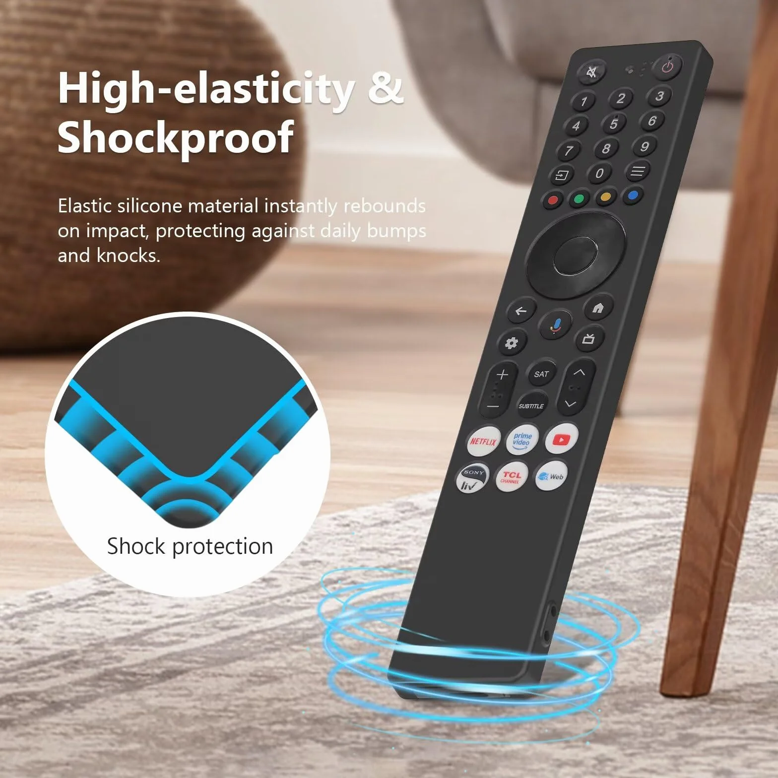 FTRONGRT Cover Compatibile con TCL RC833A, Ultrasottile e Leggero, Anticollisione Custodia Protettiva per Telecomando in Silicone. Nero