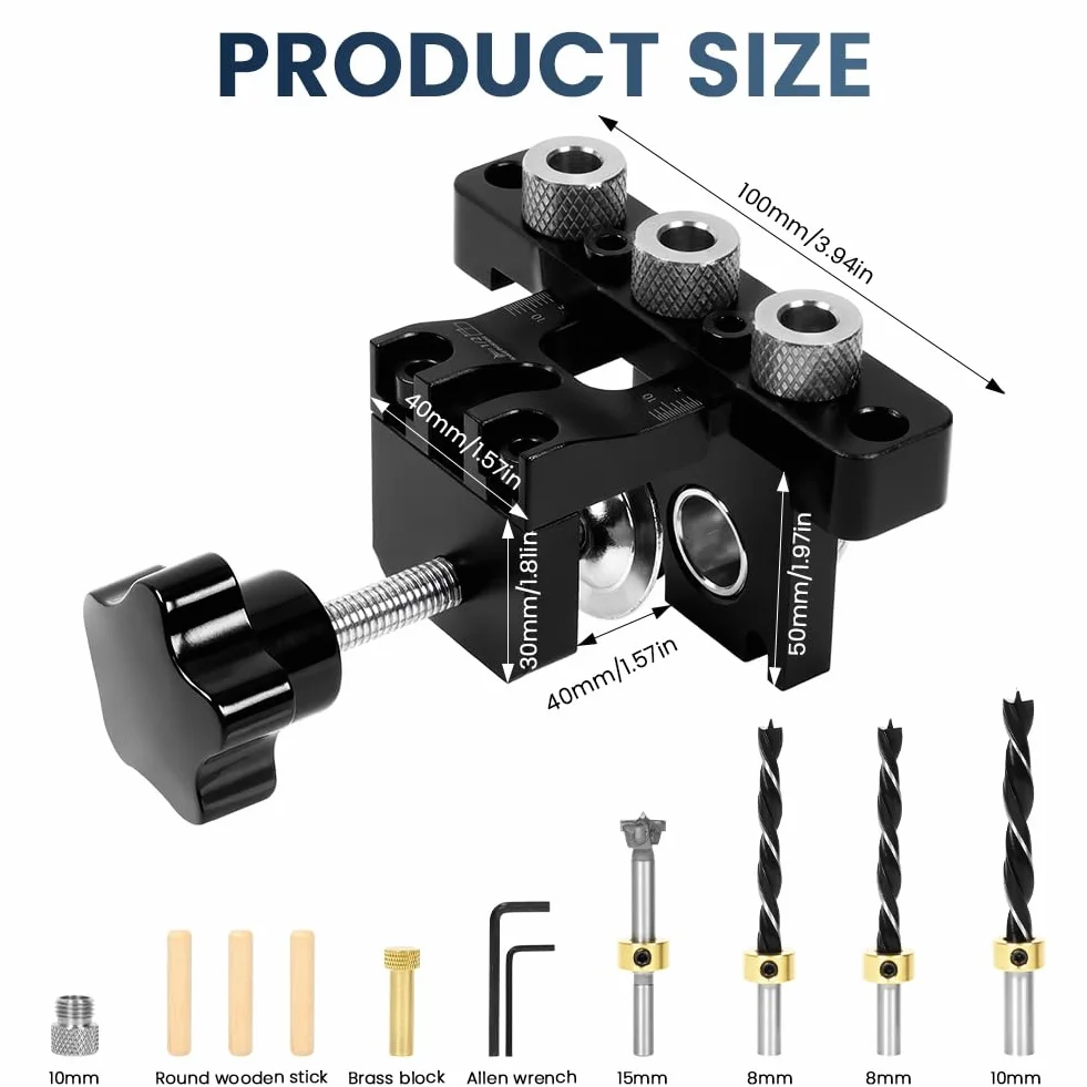 Flintronic Dima per Spinatura Legno 8/10/15 MM, 3 in 1 Dima per Fori a Tasca, con Clip di Posizionamento