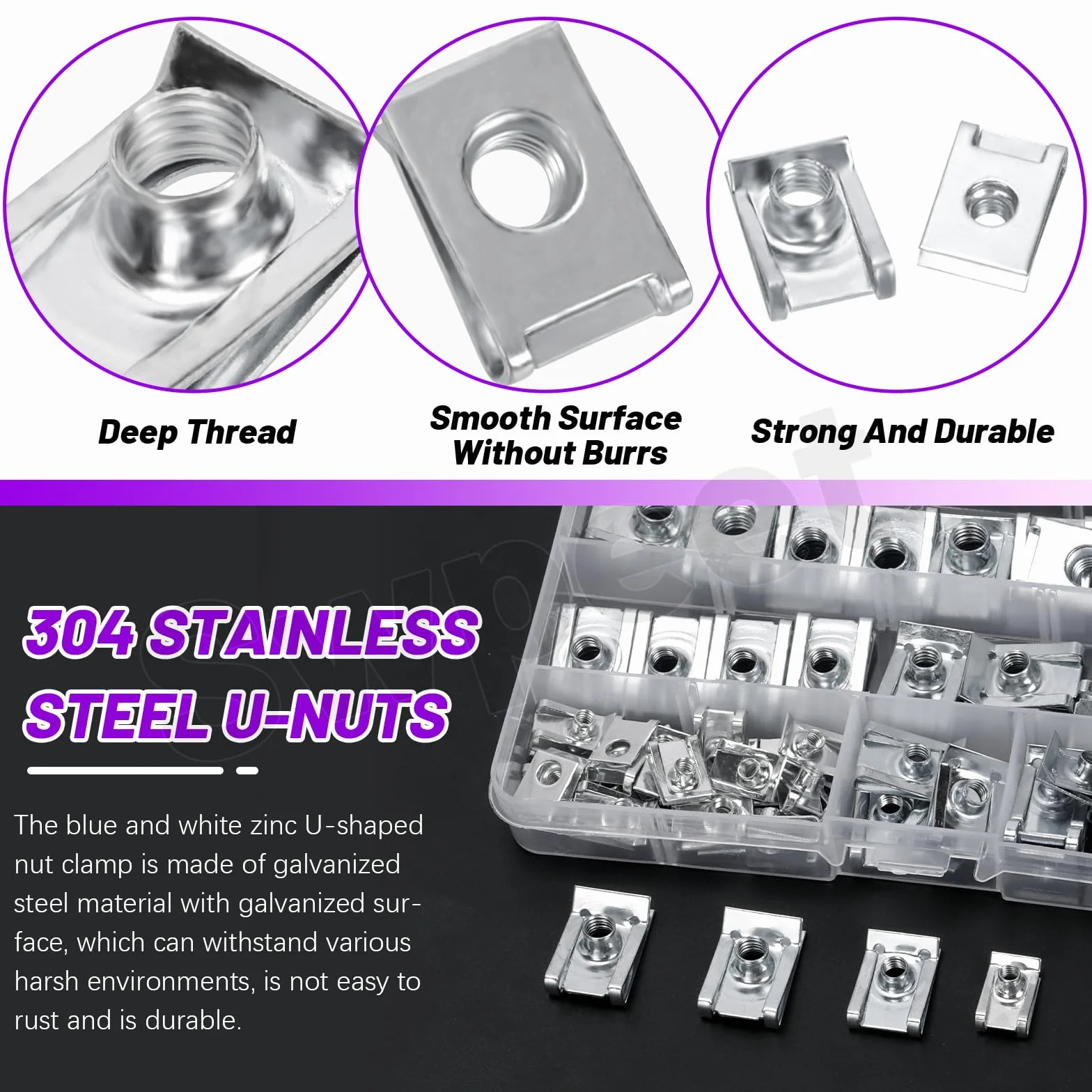 Swpeet Kit assortito 50 clip a U per auto acciaio inox 304 M4 M5 M6 M8 dadi fissaggio pannelli interni cruscotto