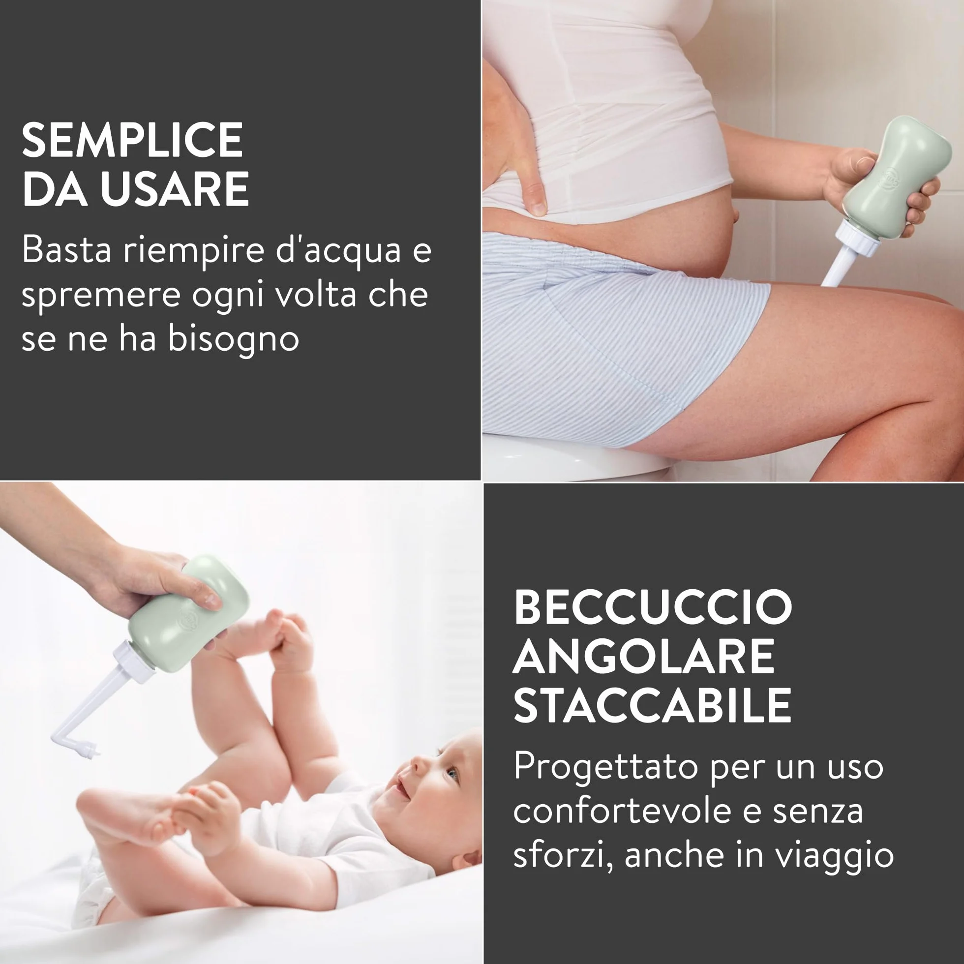 Cynpel Bidet Portatile Post Parto Pieghevole - Peri Bottle Emorroidi Antigoccia Grigio