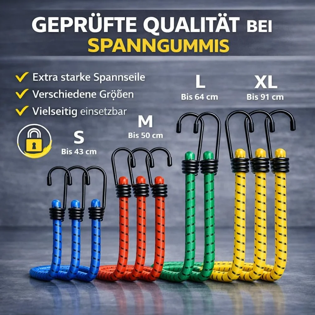 Set di 10 espansori multiuso con ganci e tendicinghie extra forti per campeggio, auto e bicicletta, cinghie di tensione e gomma di tensione, accessori per auto