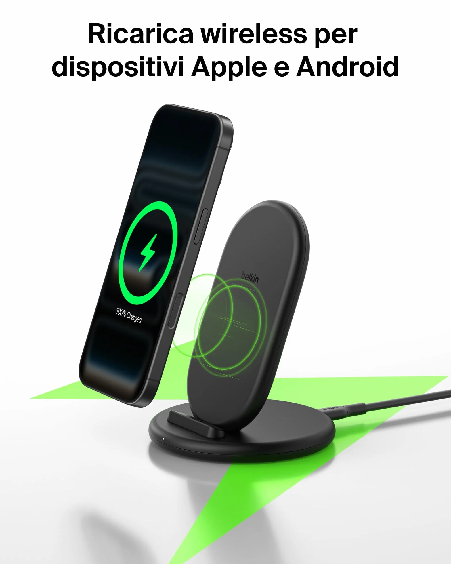 Belkin BoostCharge Caricatore Wireless, Supporto Ricarica Compatibile con Custodie per Telefono, Ricarica Wireless per iPhone, Samsung Galaxy, Google Pixel, Cavo Inclusi, Nero