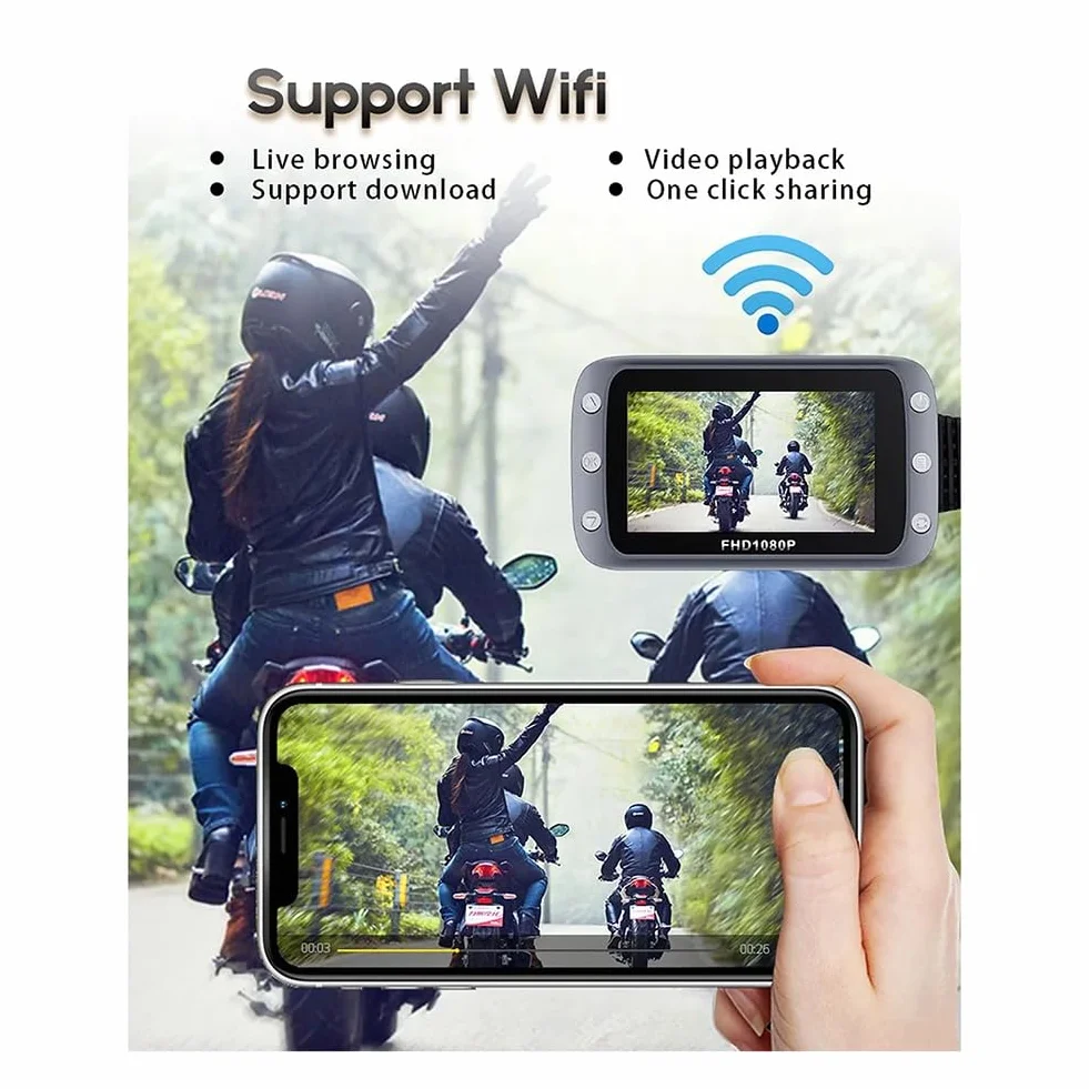 WiFi DVR per Moto Dash Cam 1080P+1080P Full HD Vista Anteriore Posteriore Telecamera per Moto Impermeabile GPS Logger Recorder Box Pezzi di Ricambio di Ricambio (B)