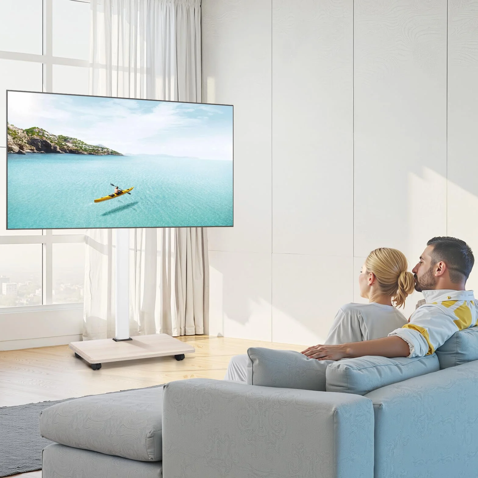 VEVOR Carrello Porta TV con Ruote per Schermo da 812,8-1778 mm Carico max. 45 kg Carrello Porta TV Rotazione Sinistra-Destra 25° Altezza Regolabile con Ripiano per Angolo da Casa Ufficio