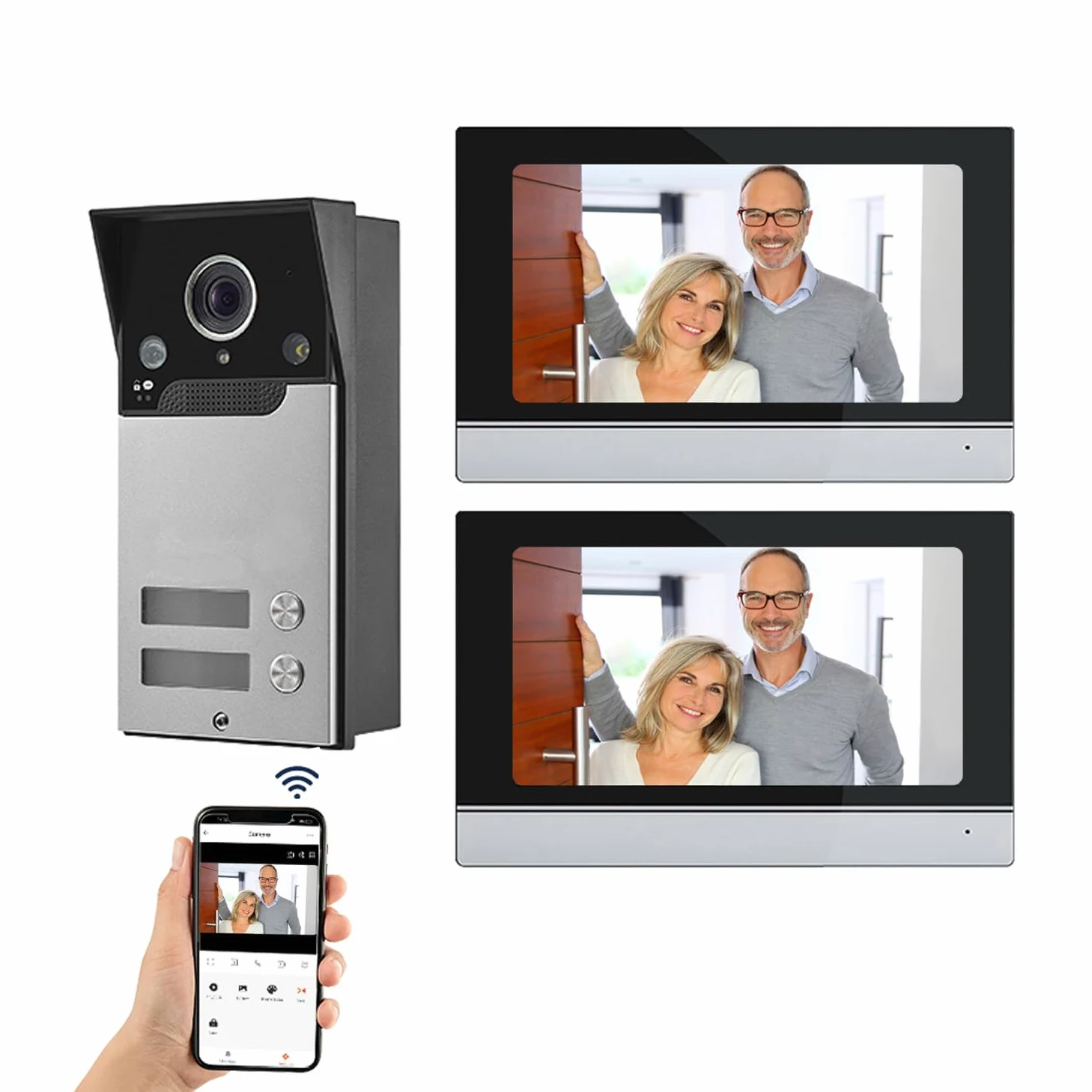 Wifi Tuya Videocitofono Cablato 2 Unità Campanello Per Il Sistema Di Videocitofono Domestico Video Campanello, Touch Screen Da 7 Pollici Del Monitor Interno, Telecamera Di Visione Notturna 1080p