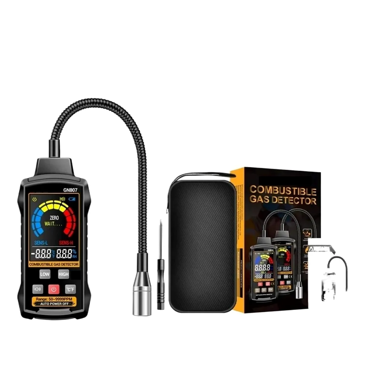 Rilevatore di gas combustibile GN807 rilevamento vari infiammabili, allarme acustico e luminoso, metano 50~10.000 PPM