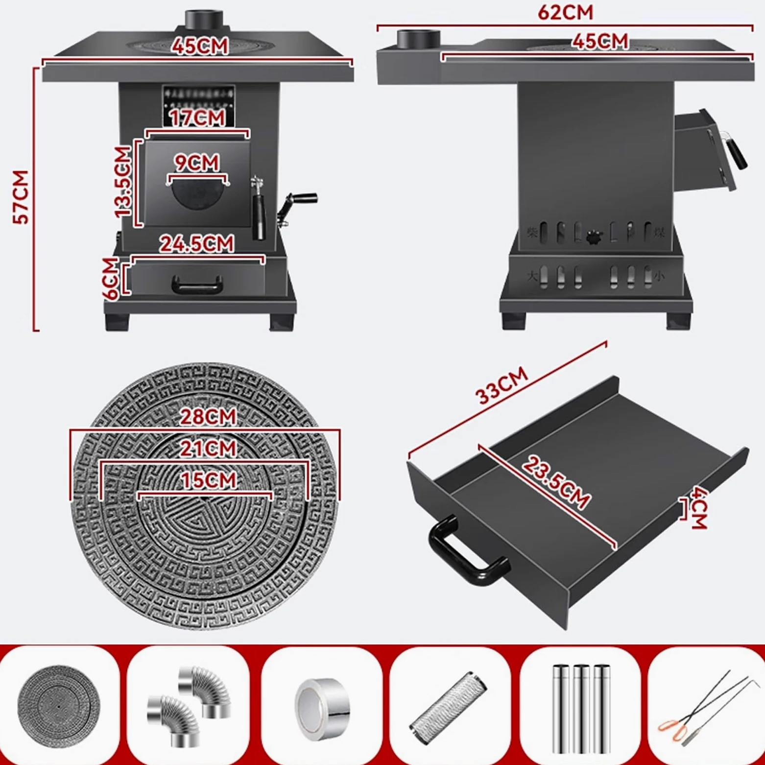 Cucina a Legna da Esterno Materiale in Lamiera D'acciaio con Cassetto di Raccolta Cenere Stufe a Legna da Interno in Offerta Finestra di Osservazione Cortili e Soggiorni(B)