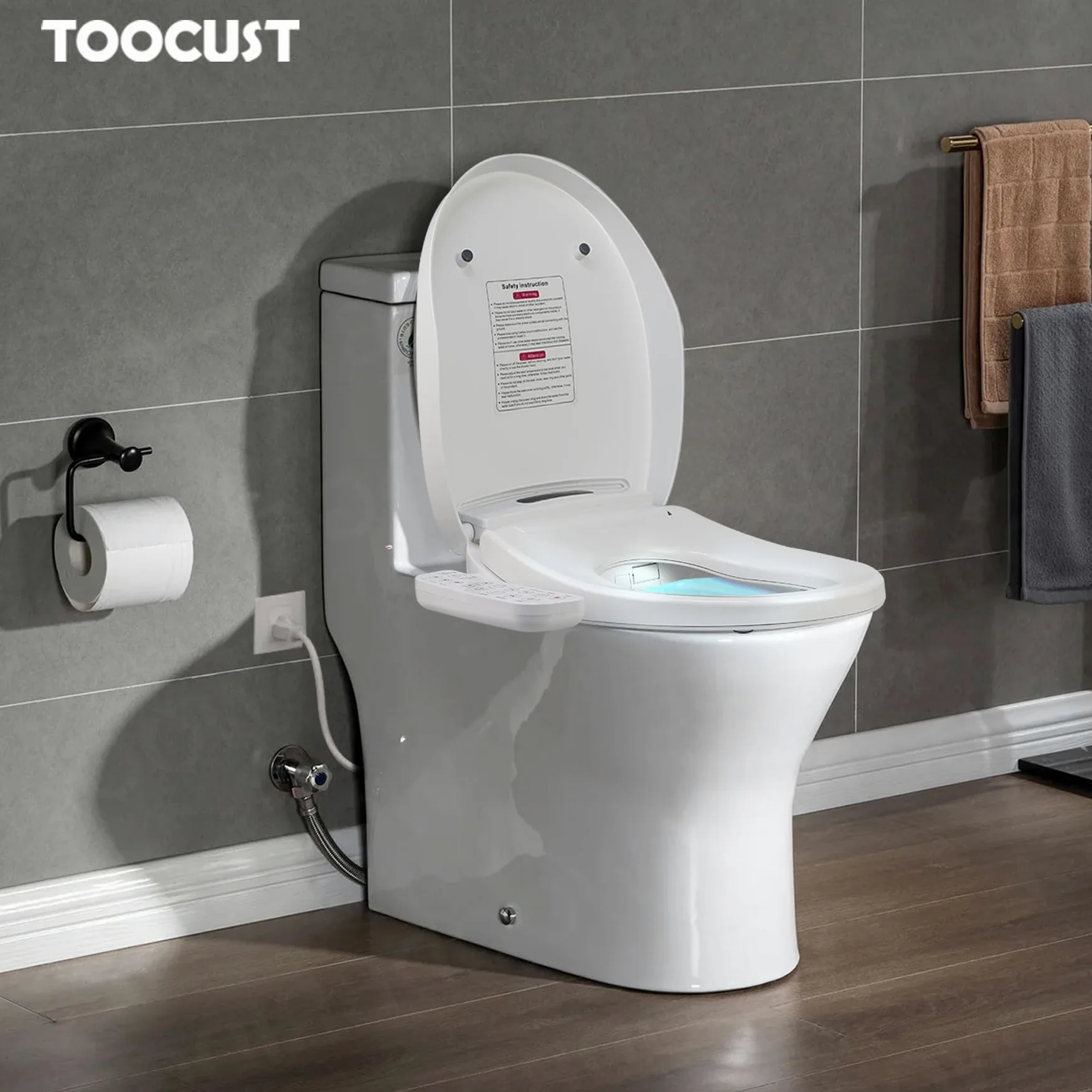 Sedile WC allungato - Sedile WC bidet con asciugatrice e acqua calda, lavaggio a temperatura controllata, pannello touch intelligente, luce notturna, chiusura lenta
