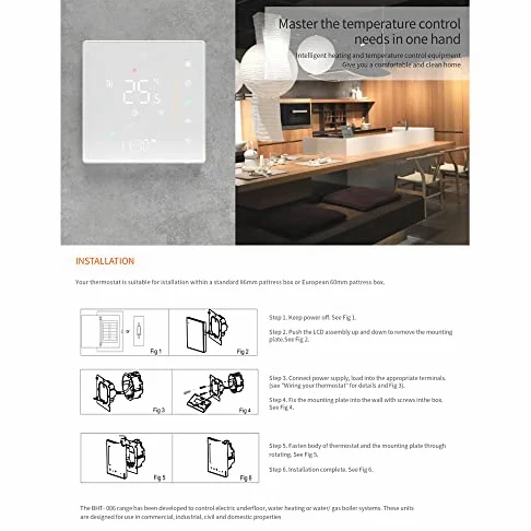 Termostato intelligente WiFi, programmabile settimanalmente, supporta Touch Control/Mobile APP/controllo vocale, compatibile con Home, per caldaie ad acqua e a gas 5 A, bianco