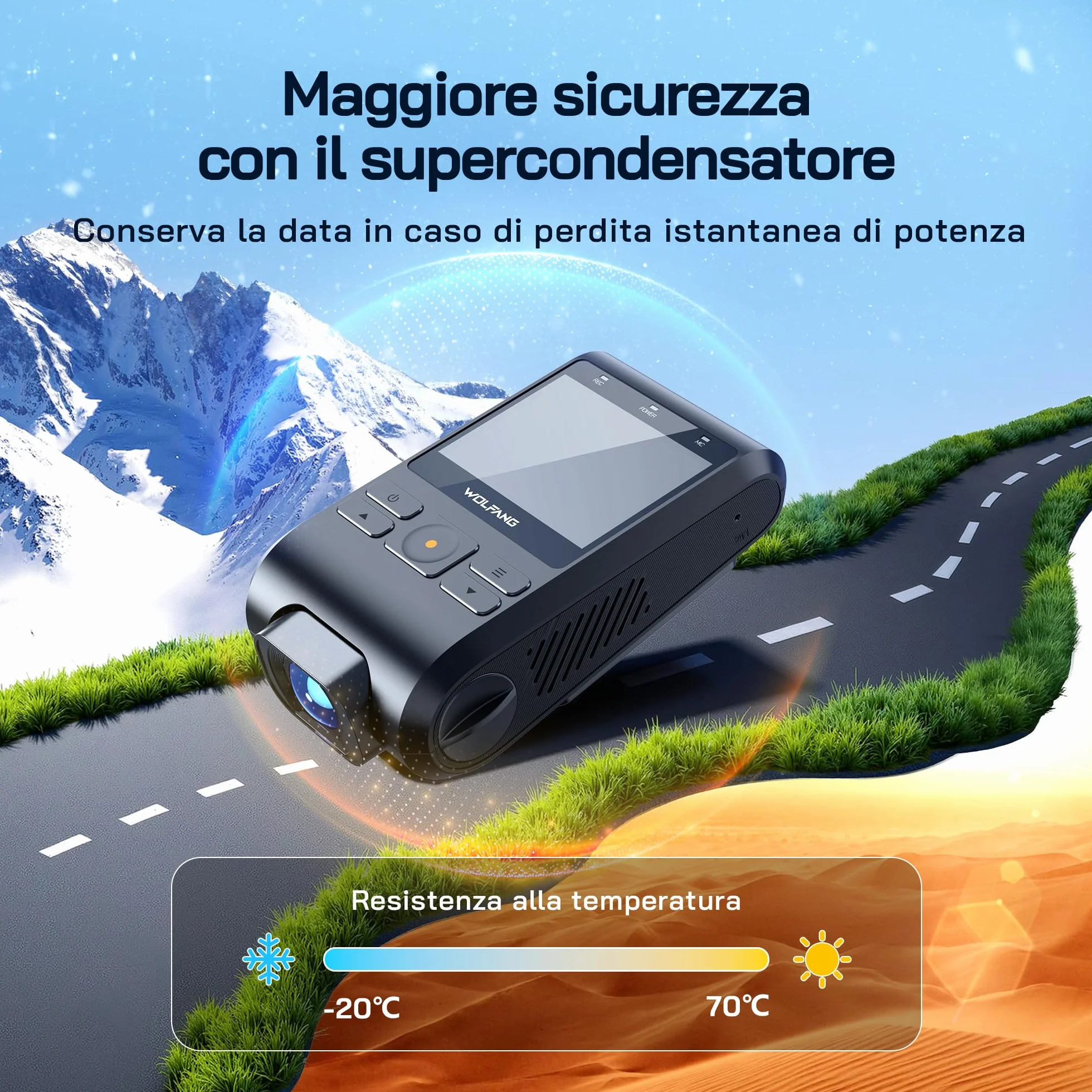 WOLFANG Dash Cam Auto 1440P, WiFi Dashcam per Auto con Scheda SD 32G, Telecamera Auto 170° Grandangolo, Visione Notturna,G-Sensor, WDR, Monitor di Parcheggio, Registrazione in Loop
