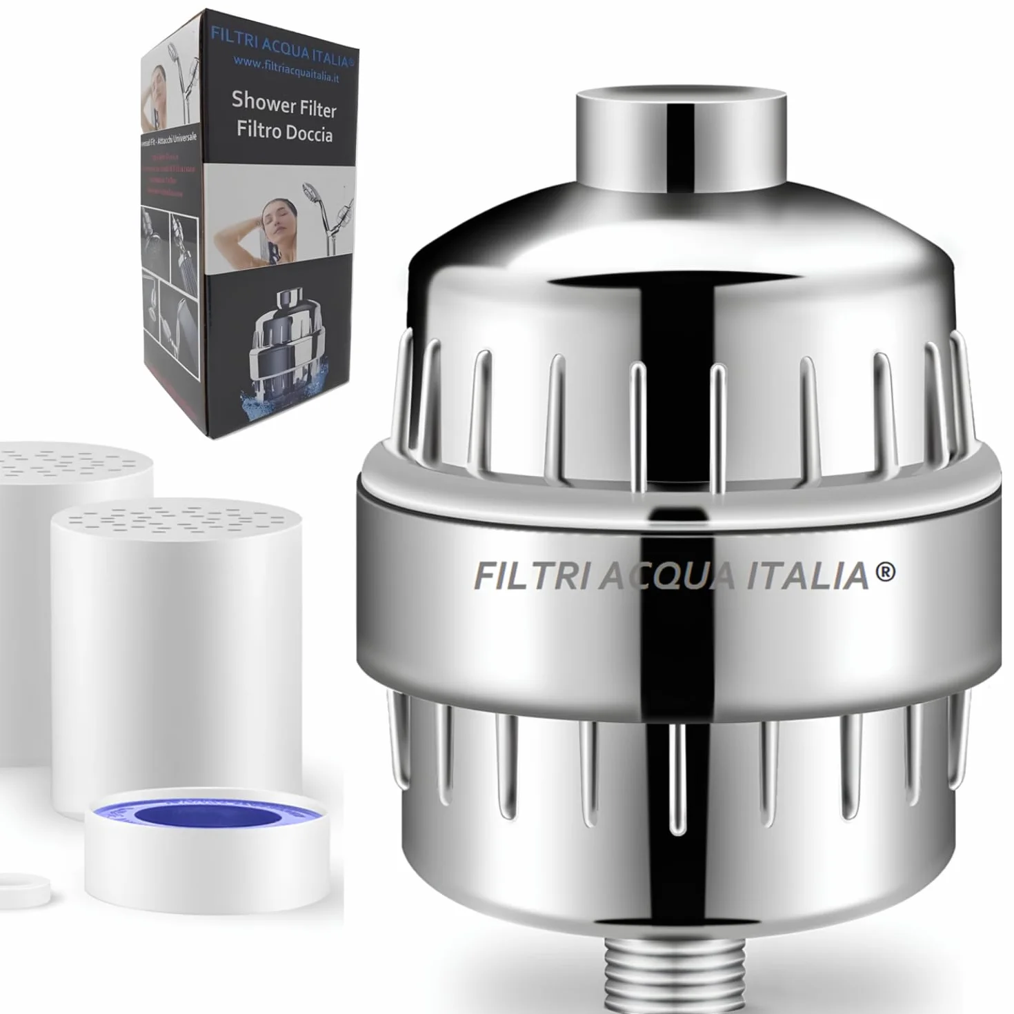Filtro Anticalcare Doccia con Due Cartucce Di Ricambio, Filtro Acqua Doccia Universale per Acqua Dura, Rimuove Odori, Cloro e Calcare - Filtriacquaitalia