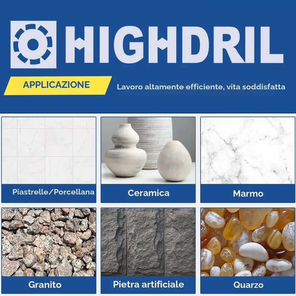 HIGHDRIL Punta per Trapano Diamantata 12mm Filettatura M14 Foratura Secco Piastrelle Ceramica Granito Marmo