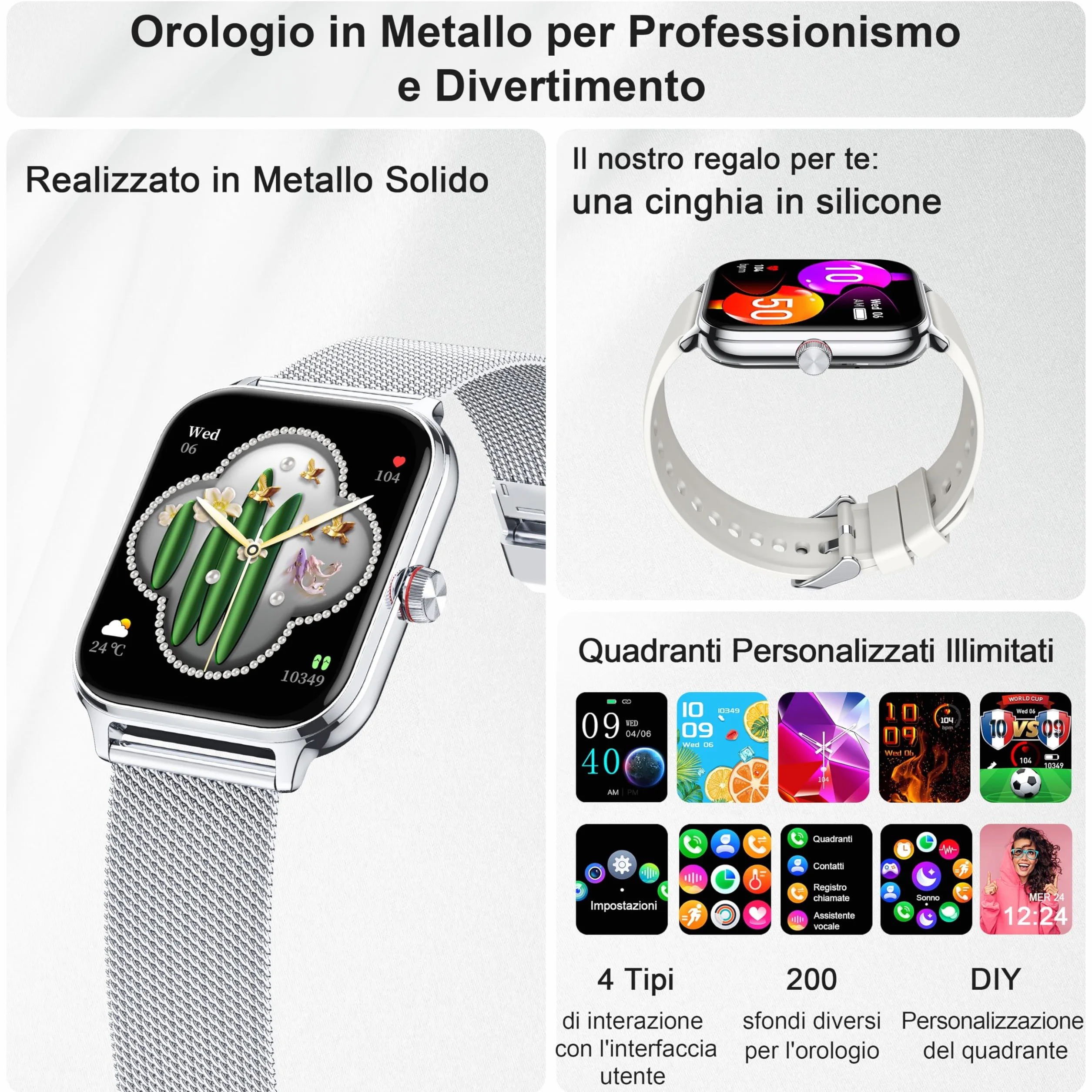 LODIMEKE Smartwatch Uomo Donna Chiamate Pressione Sanguigna Frequenza Cardiaca Sonno, 1.96'' AI Orologio 100+ Modalità Sportive, IP67 Impermeabile Contapassi Sveglia Calcolatrice iOS Android