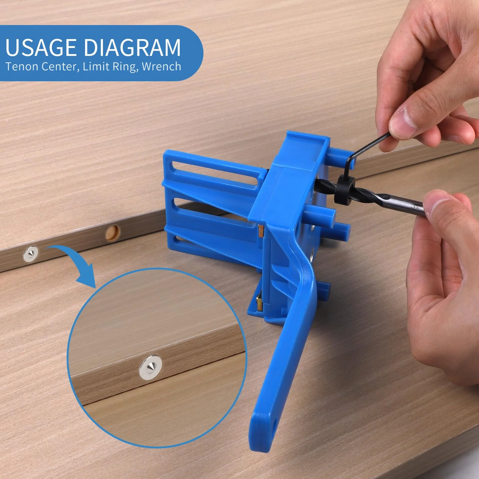 EXLECO Regolabile Dima per Spinatura Legno 6/8/10mm Guida Foratura Tascabile Blu