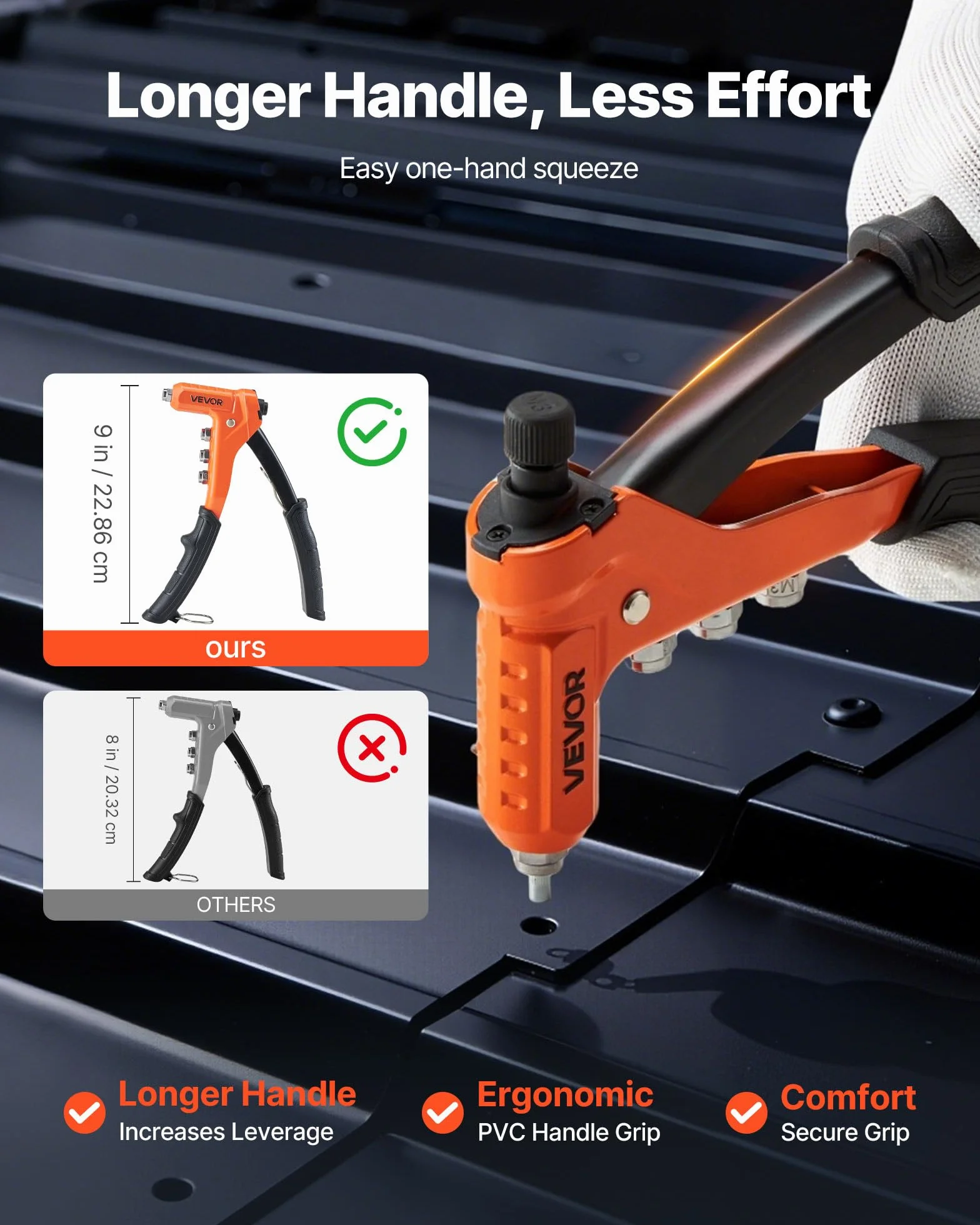 VEVOR Kit Rivettatrice per Filettati a Cricchetto 230 mm, 8 Mandrini, Punta per Trapano a Gradini, 80 Dadi, Custodia per Trasporto