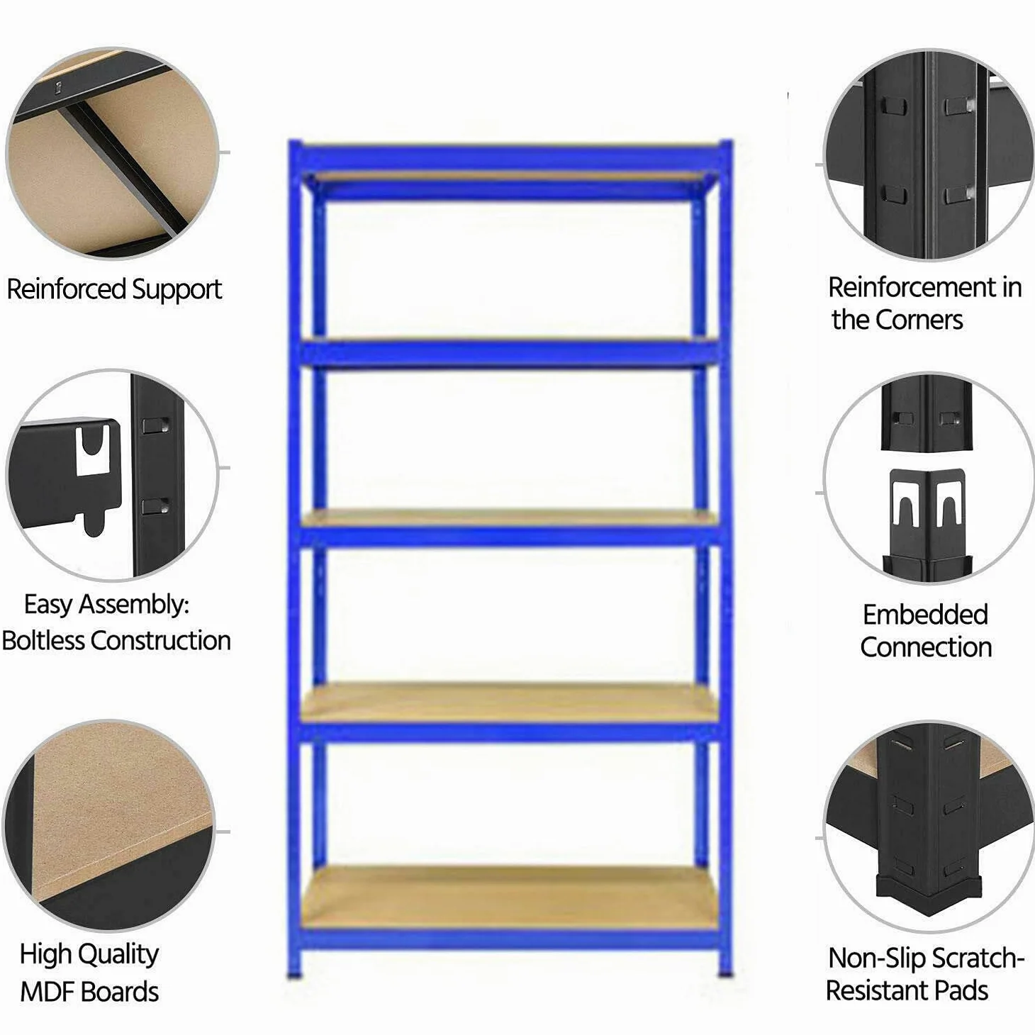 Scaffalatura 200 x 100 x 50 cm, scaffale per carichi pesanti con 5 ripiani in metallo, regolabile in metallo, facile da montare, portata fino a 875 kg, colore: blu