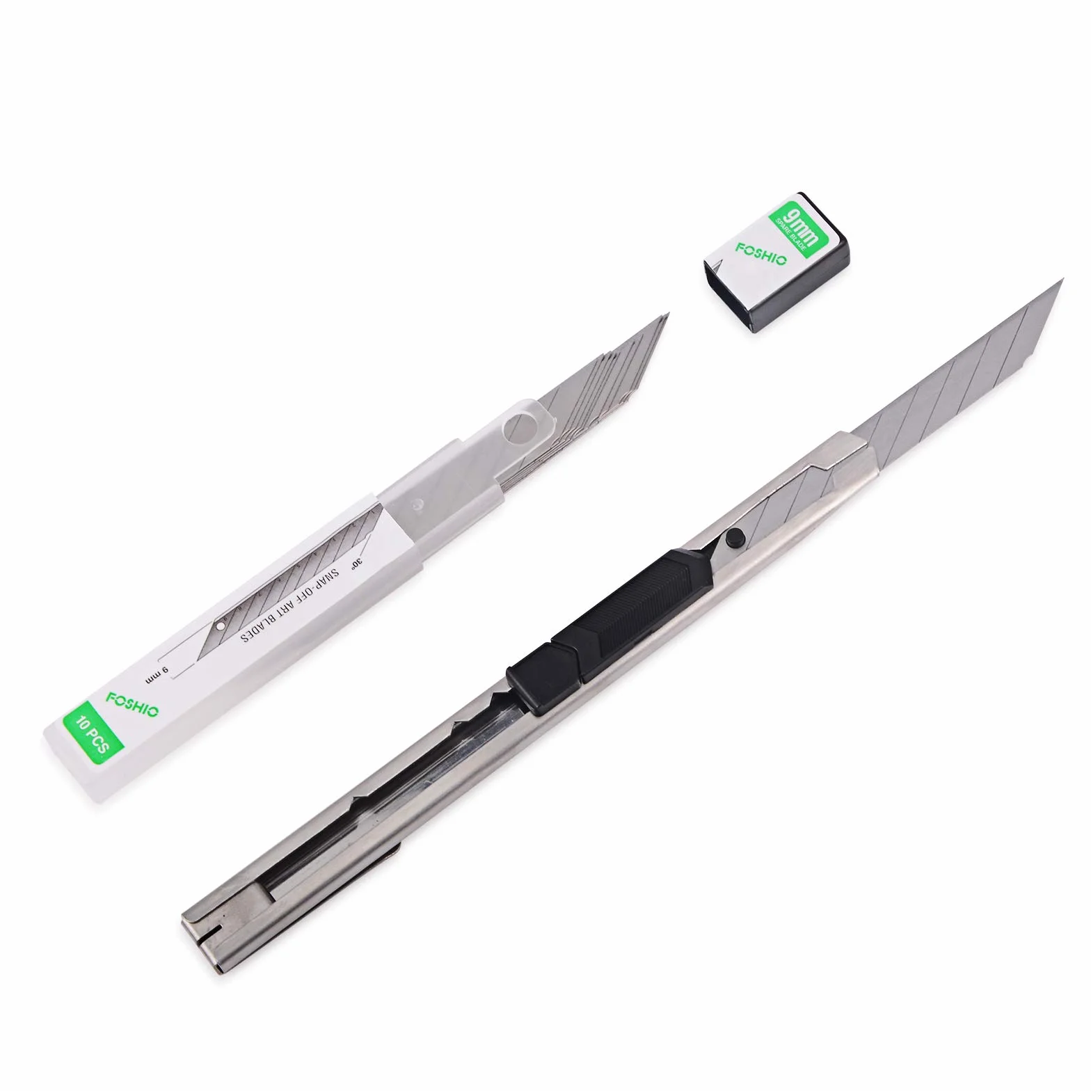 FOSHIO 50 Pezzi 9mm Coltello a 30 Gradi in Acciaio al Carbonio Cutter Lame
