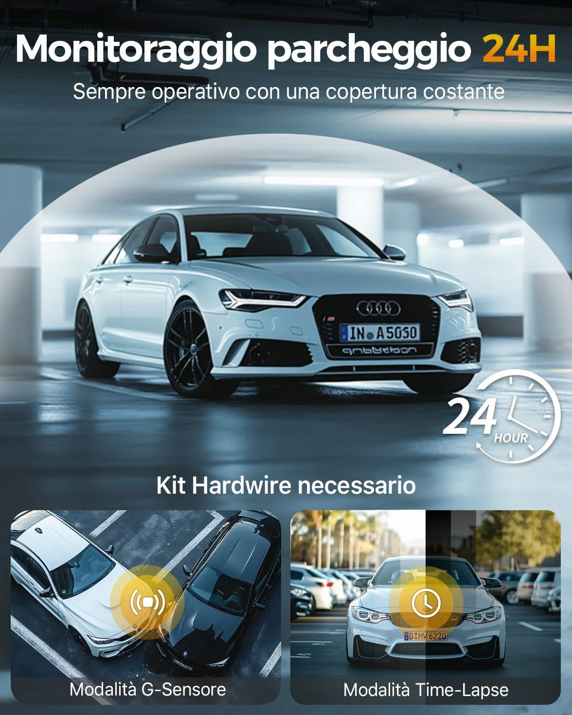 GKU 3 Canali Dash Cam Auto, 4K+1080P+1080P Telecamera per auto, Mini Dashcam IPS 3" con Scheda SD 64G, 5GHz WiFi e GPS, 24H Monitor di Parcheggio,Visione Notturna,WDR,Grandangolo 170°,Sensore G