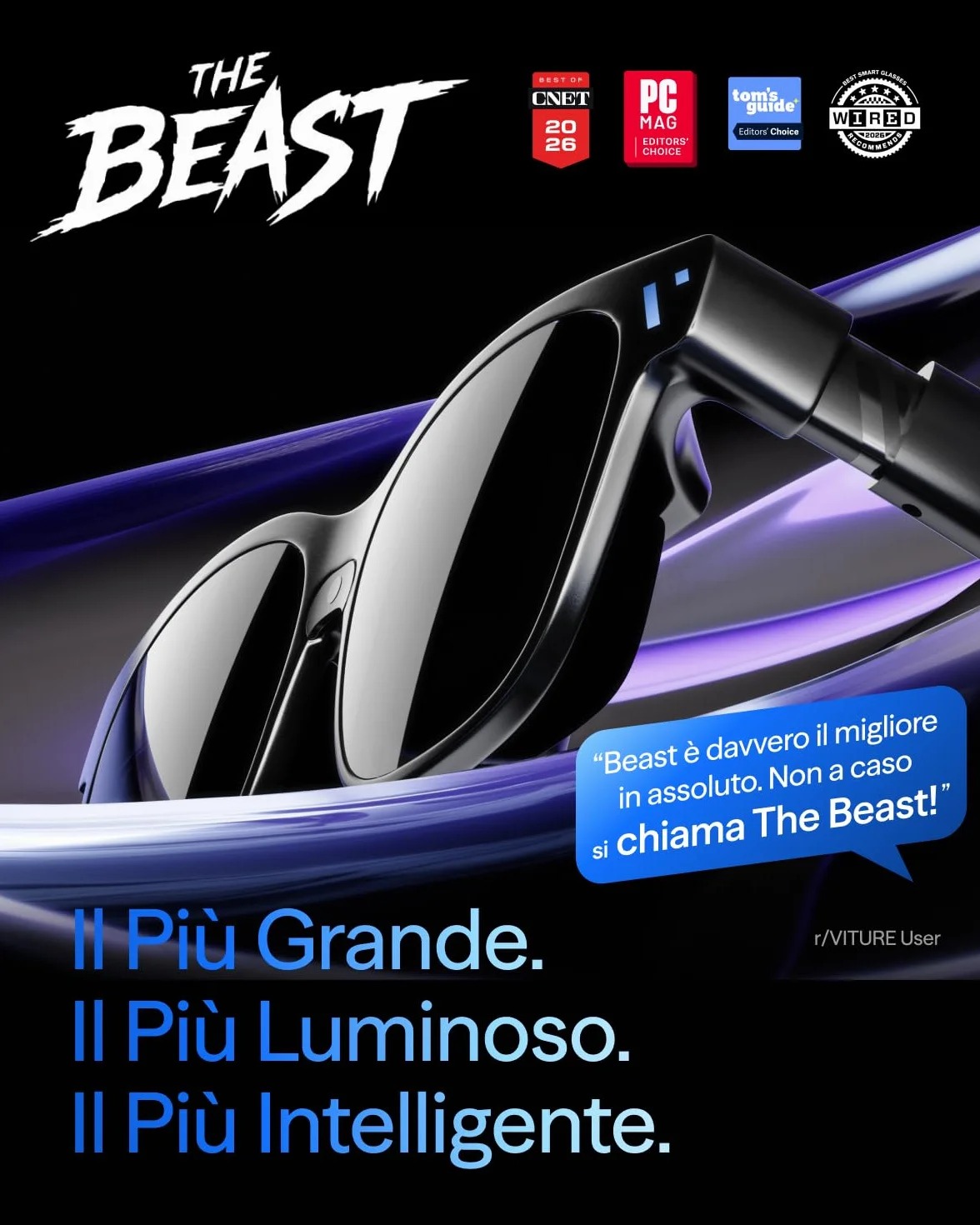 VITURE Beast Occhiali XR, 174” 1200p 58° FOV, VisionPair™ 3DoF Integrato, Oscuramento Dinamico, HARMAN Audio, Occhiali AR per iPhone/Android/Mac/PC/Switch 2 – I Più Grandi, Luminosi e Intelligenti