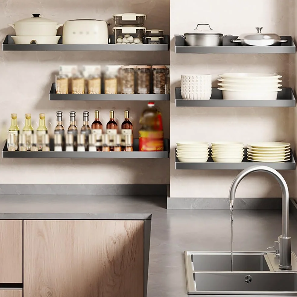 Mensola da parete in acciaio inossidabile, scaffale galleggiante rimovibile, cucina e bagno, mensola salvaspazio (50 x 20 cm)