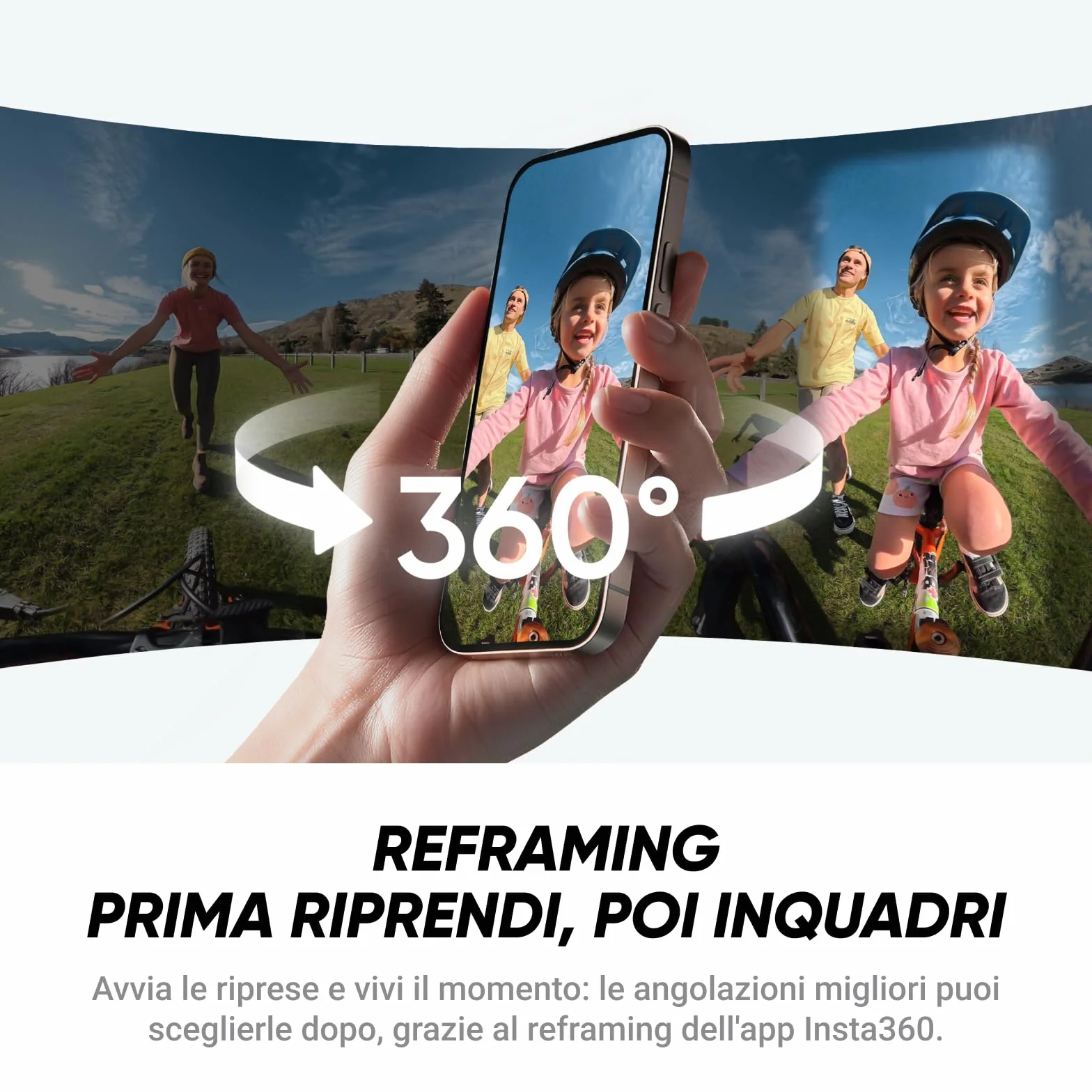 Insta360 X4 Air, Videocamera 8K 360 leggera 165g, Selfie stick Invisibile, lenti sostituibili, cover antivento integrata, prima registri poi inquadri, Pack Starter