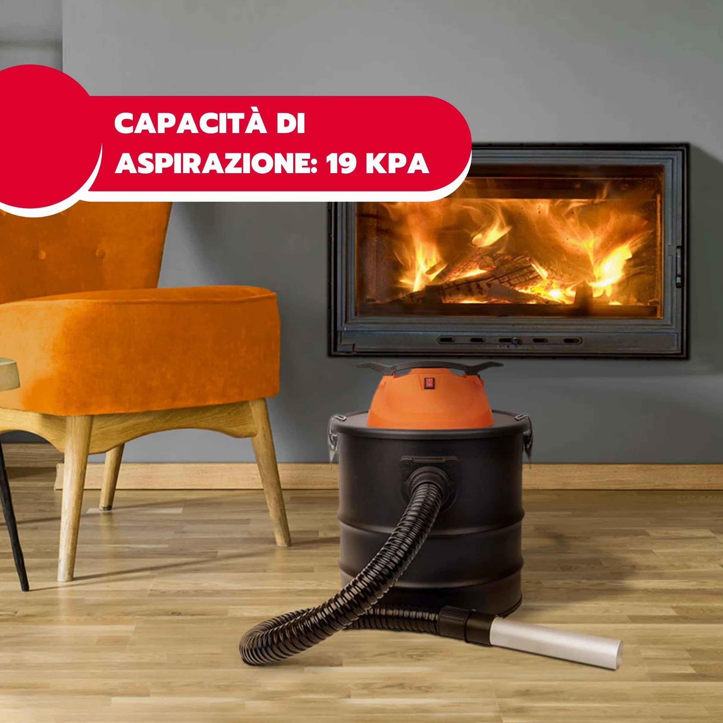 Ardes APHIRO 20 Aspiratore di Cenere Professionale con Serbatoio da 20 L, Filtri HEPA e Ignifugo Lavabili, Funzione Soffiante e Potenza 800 W per Camini, Barbecue e Stufe