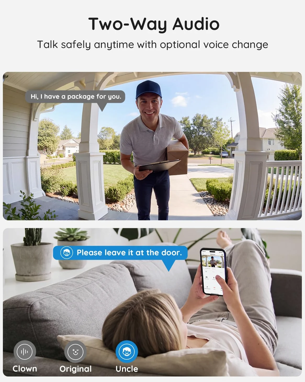 BOIFUN Videocitofono 2K wireless, senza canone mensile, rilevamento del movimento, conversazione bidirezionale, visione notturna chiara, batteria ricaricabile, funziona con Alexa, scheda SD e