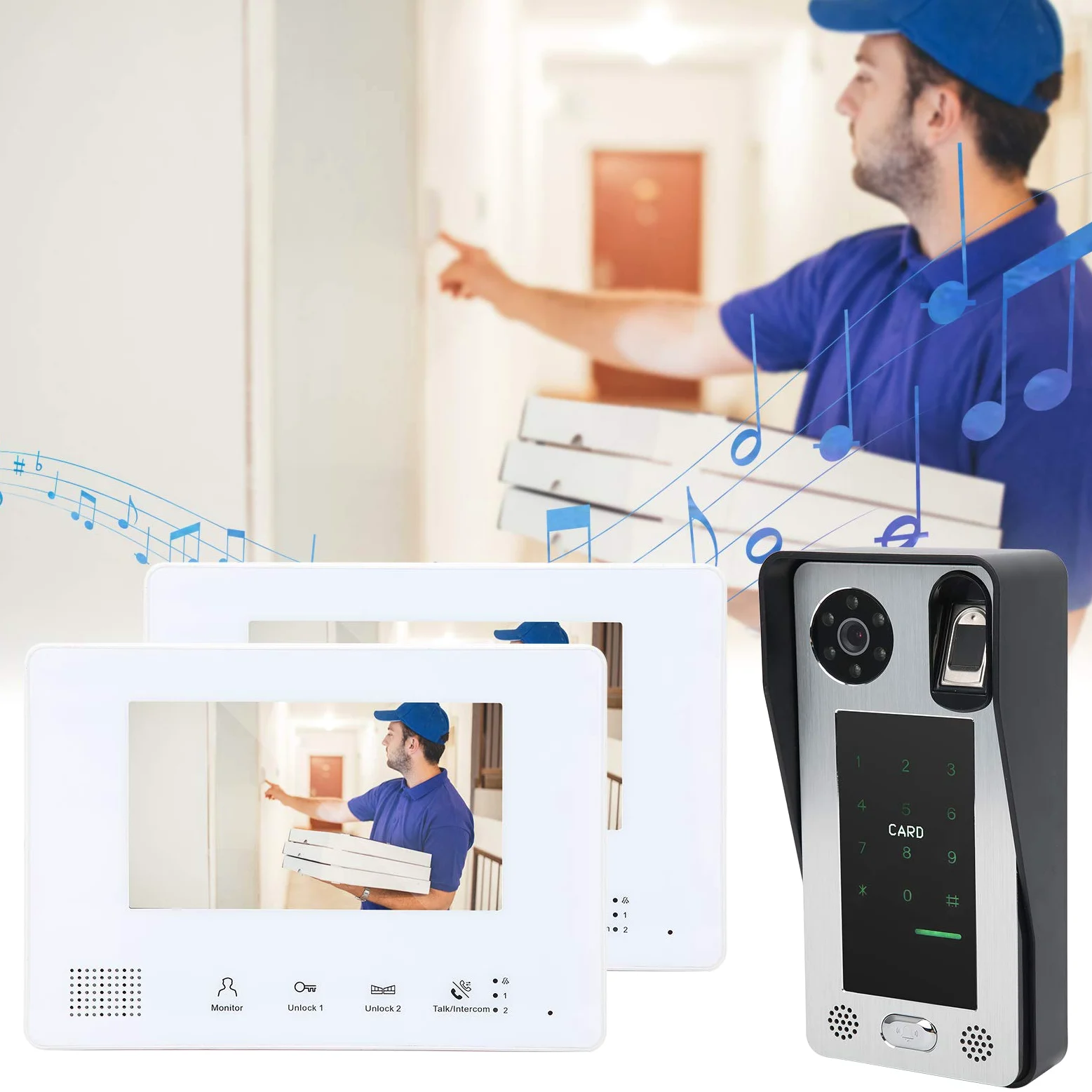 Kit videocitofono Sistema a 2 Fili Videocitofono Monitor da 7 Pollici Kit videocitofono, sblocchi Multipli, Sistema di telecamere di Sicurezza con citofono per Visione Notturna
