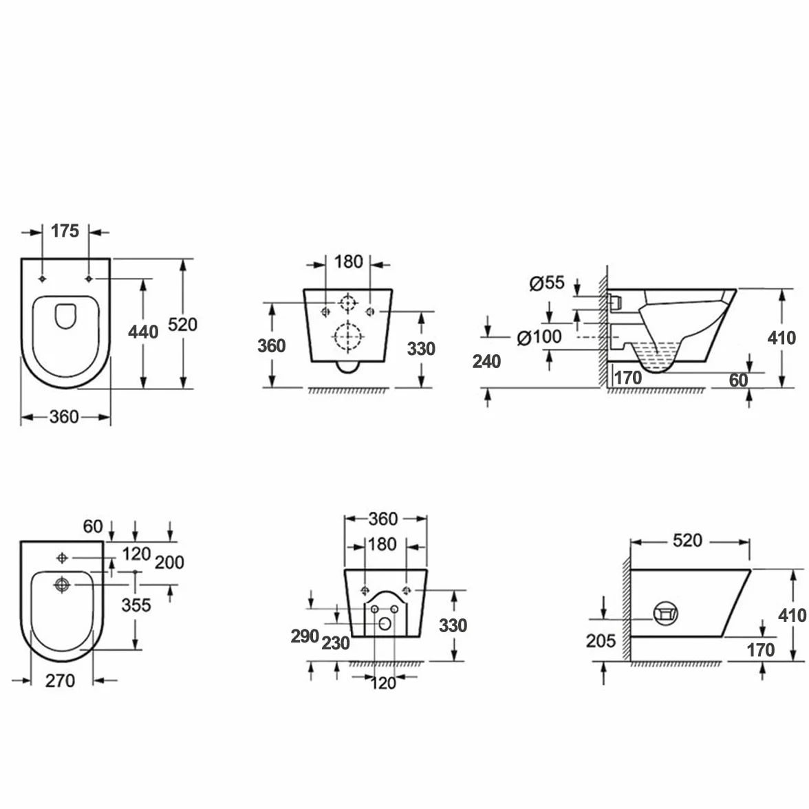 Set coppia sanitari vaso rimless e bidet sospesi WOLLY soft-close