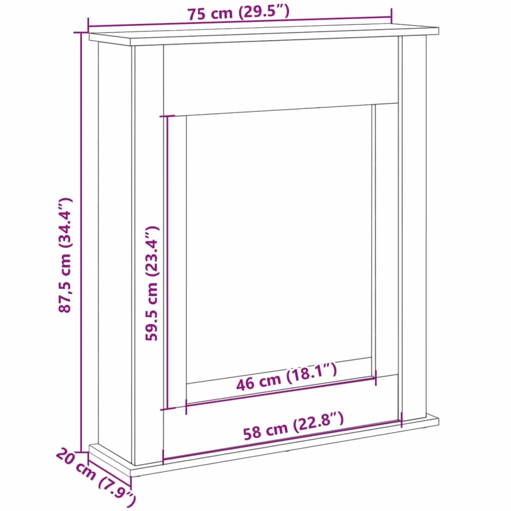 vidaXL Cornice per Camino Grigio Sonoma 75x20x87,5 cm Truciolato