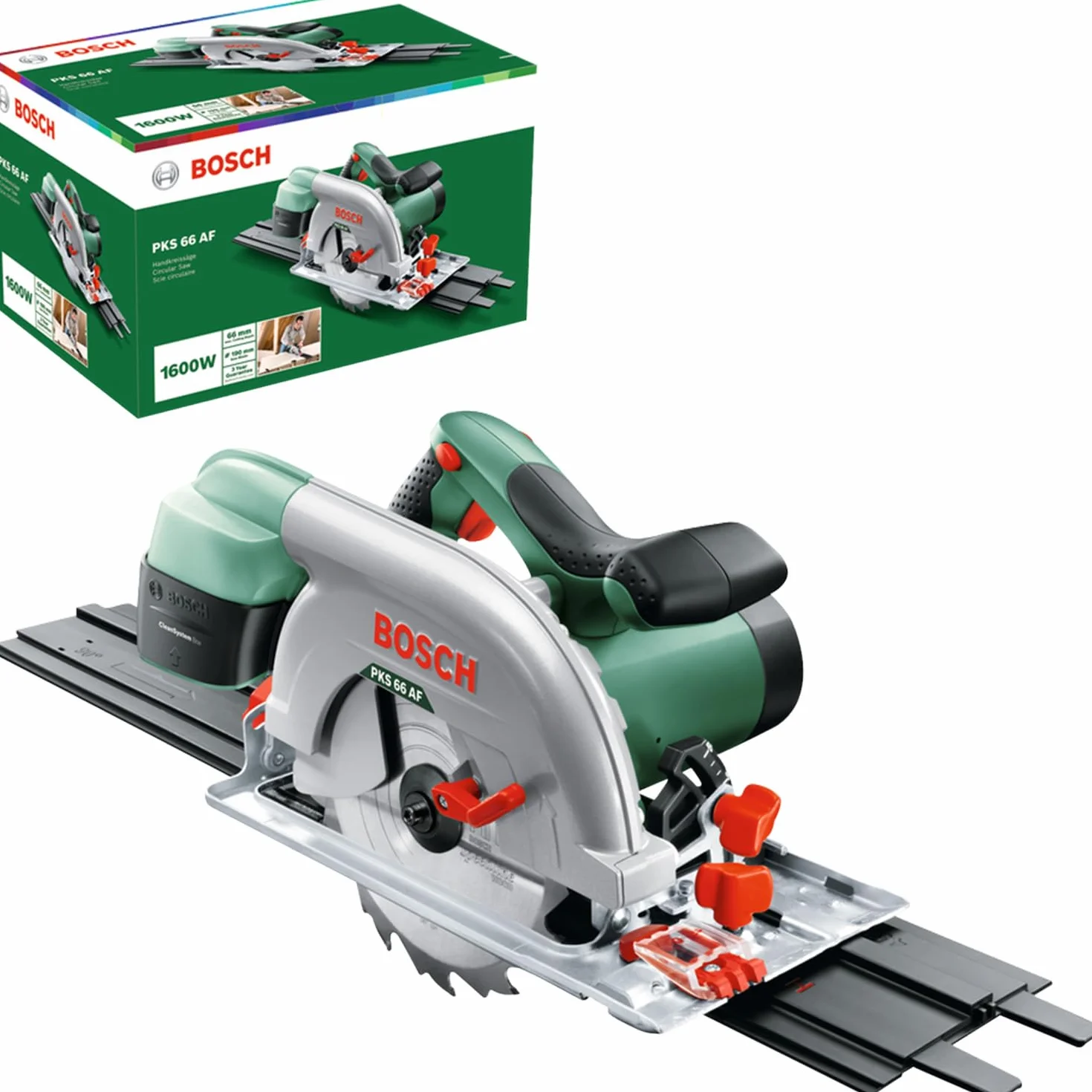 Bosch Pks 66 Af Sega Circolare, Lama, Binario Di Guida, Confezione In Cartone, 1600 Watt, Verde, ‎46 X 34 X 28.5 Cm, 5.4 Kg