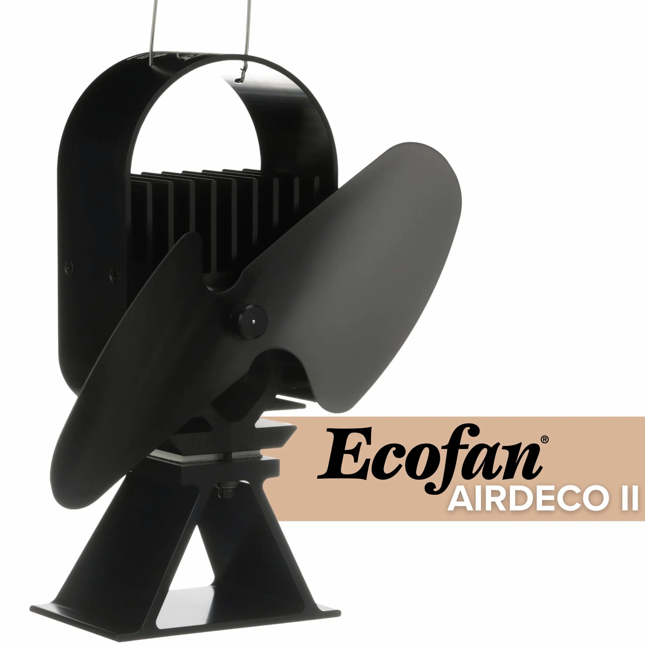 Ecofan AirDeco II, ventola per stufa a legna in stile contemporaneo, alimentata a calore, 322 m3/h, lama in nero da 20,30 cm (8")