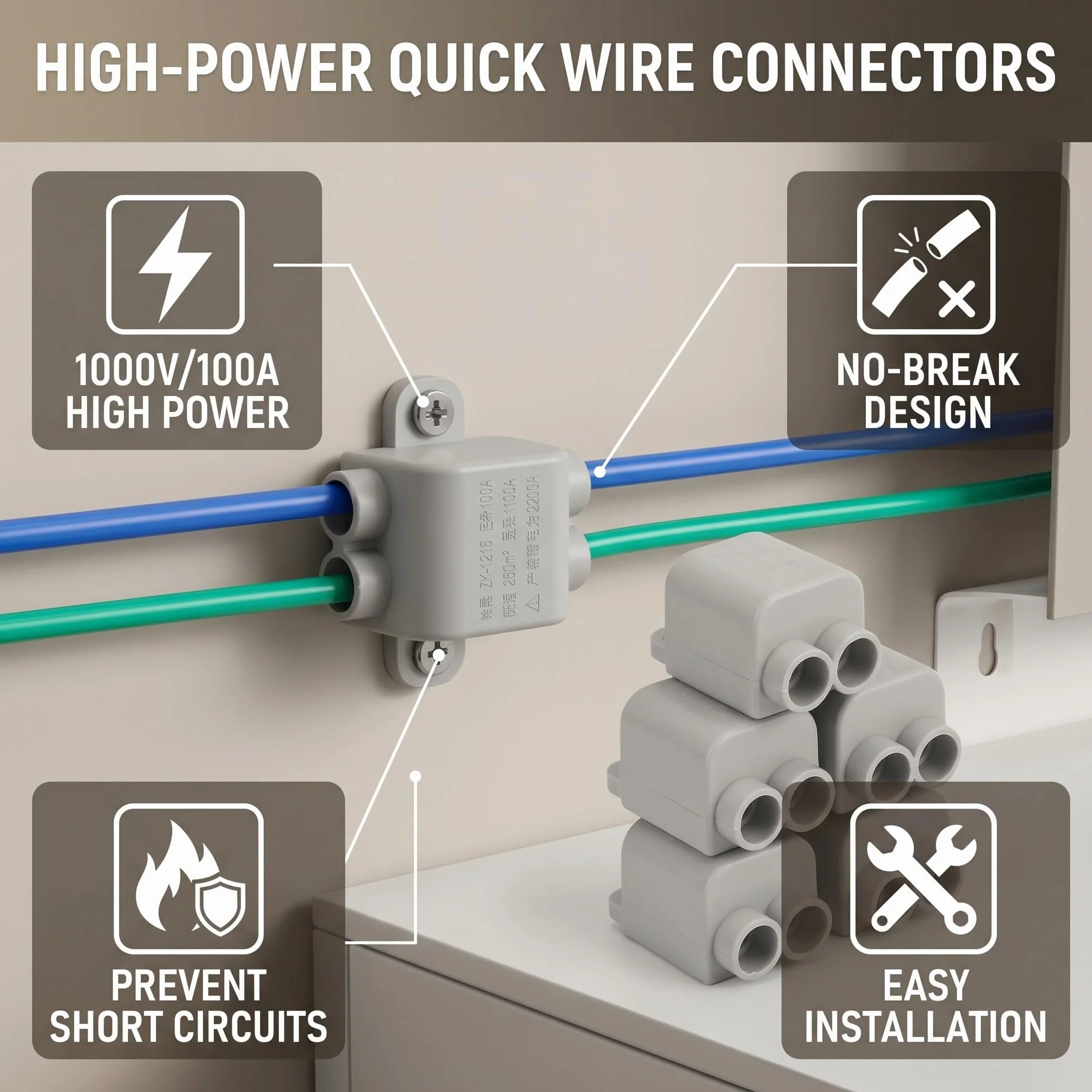 6 Pezzi Tipo T Connettore Splitter Cavo Ad Alta Potenza Spina a 3 Vie Scatola di Giunzione Linea 1000 V 100 A ZK‑1216
