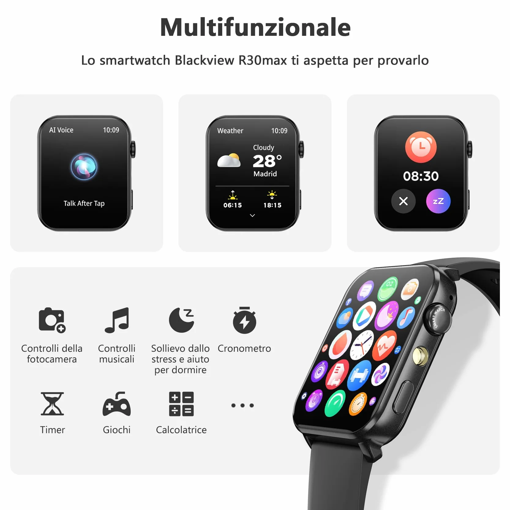 Blackview Smartwatch Uomo Donna, Effettua e Rispondi alle Chiamate,1,91'' Orologio Intelligente 100+ Modalità Sportive/Sonno/Cardiofrequenzimetro/SpO2/ Torcia per Android IOS