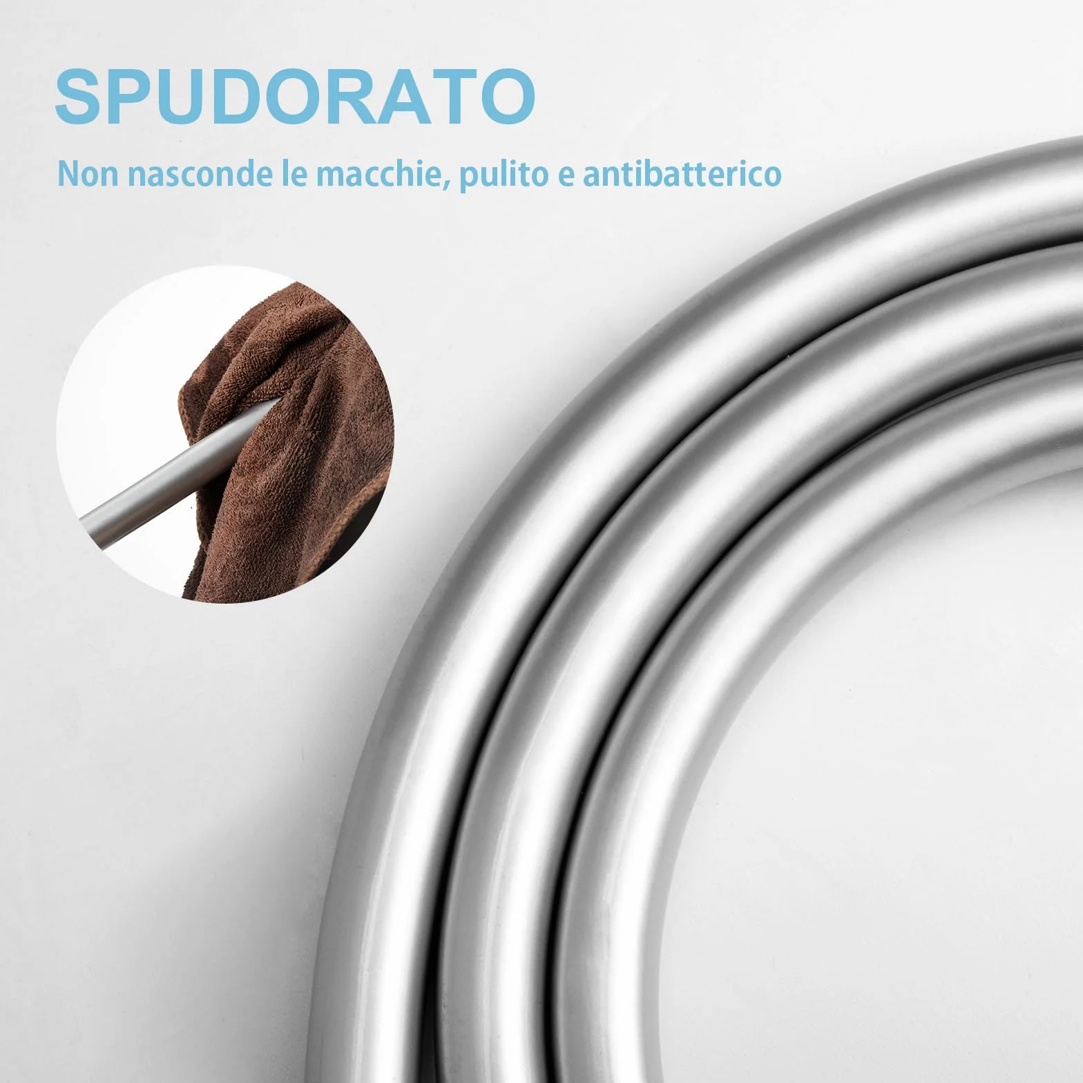 OFFO Tubo Doccia 2.5 m, con Protezione Antitorsione, Flessibile Doccia in PVC, Tubo Doccia Flessibile Alta Pressione di Ricambio, per Rubinetti del Bagno, Argento