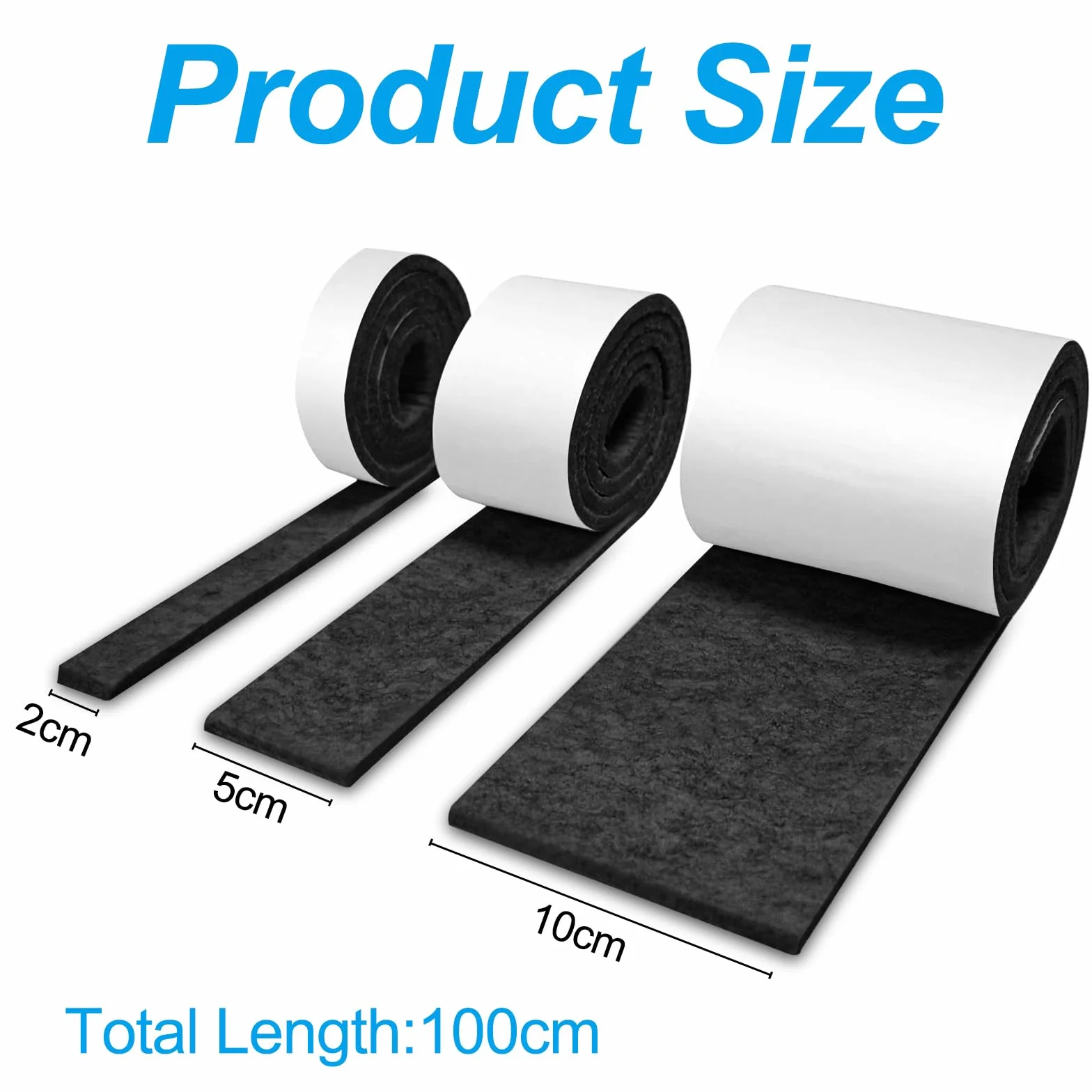 Feltro Adesivo Brevanza 3 Rotoli 100cmx10cm 100cmx5cm 100cmx2cm Nero Antiscivolo per Sedie Mobili