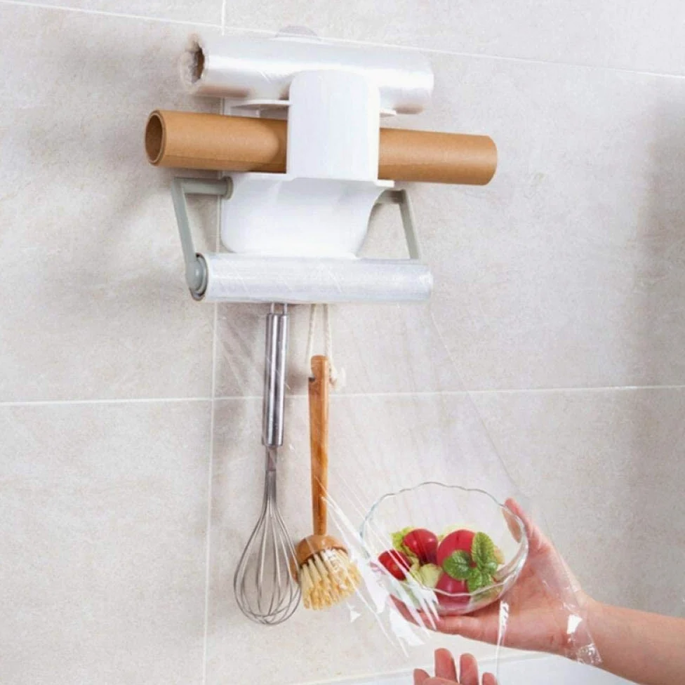 Portarotolo di carta igienica o portaoggetti per involucro di plastica realizzato in plastica con montaggio a parete per accessori da cucina e bagno