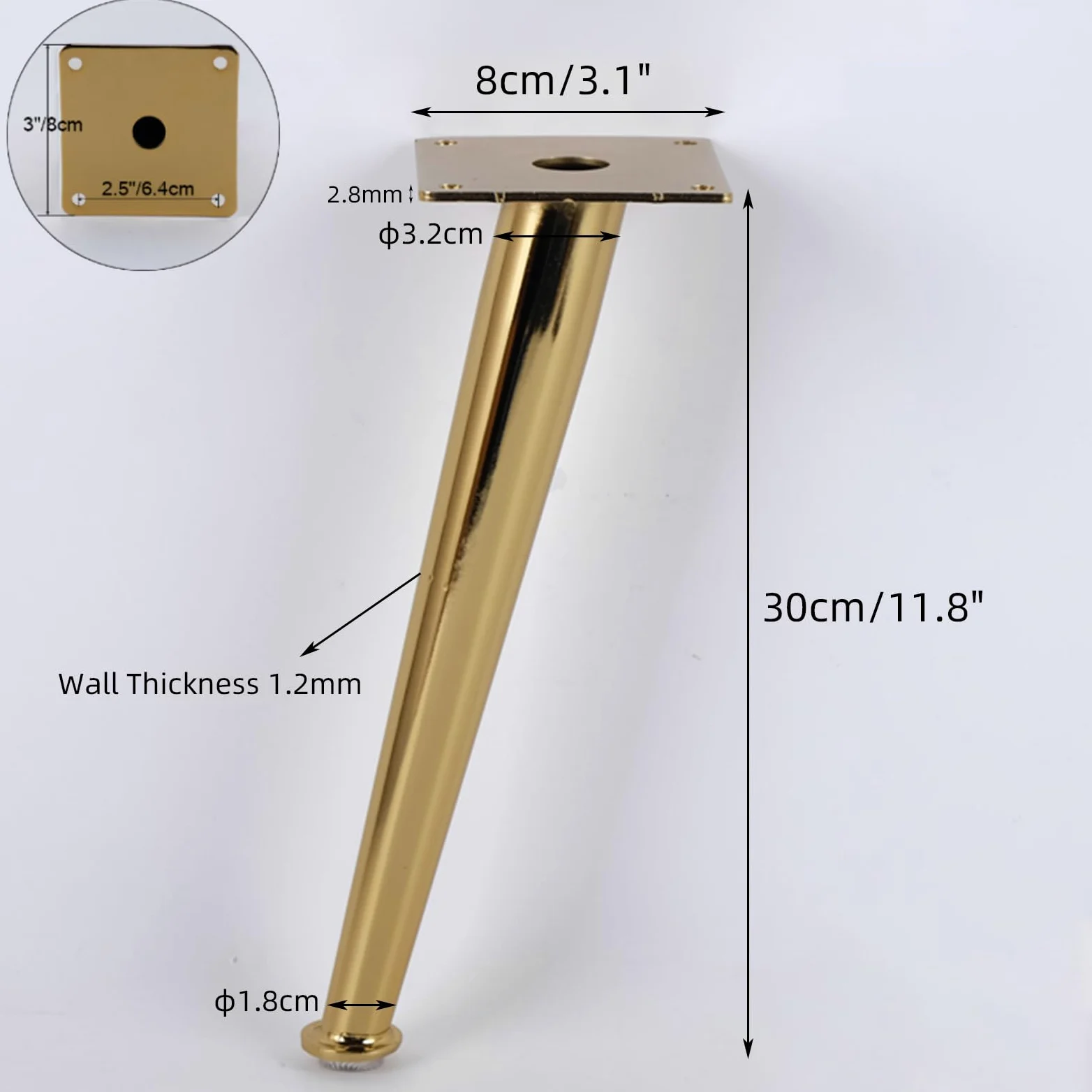 Generico Gambe per Mobili 30 cm Oro 4 Pezzi Supporto Piedini per Tavolo Dorati Superficie in Ferro Galvanizzato Piedini per Divano Altezza: 10-30 cm Piedini per Mobile Divano 30 cm/11,8"