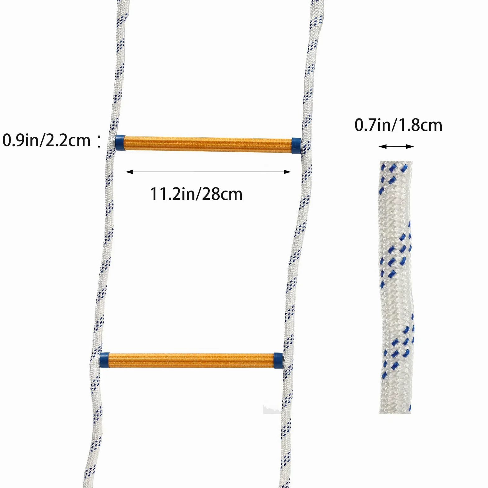 Scala di salvataggio, 6 m, ignifugo, con 2 ganci in acciaio | al manganese, scala di sicurezza portatile fino a 200 kg, pioli in resina antiscivolo per emergenze, fuga e arrampicata