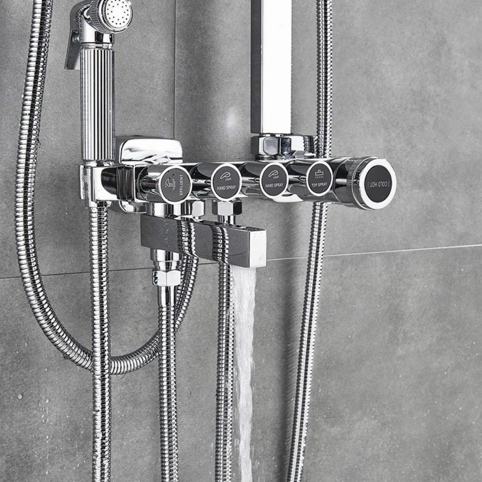Set Rubinetto Doccia con Interruttore a 5 funzioni, Montaggio a Parete, soffione a Pioggia con beccuccio per Vasca, Miscelatore per Bidet, Cromato Argento