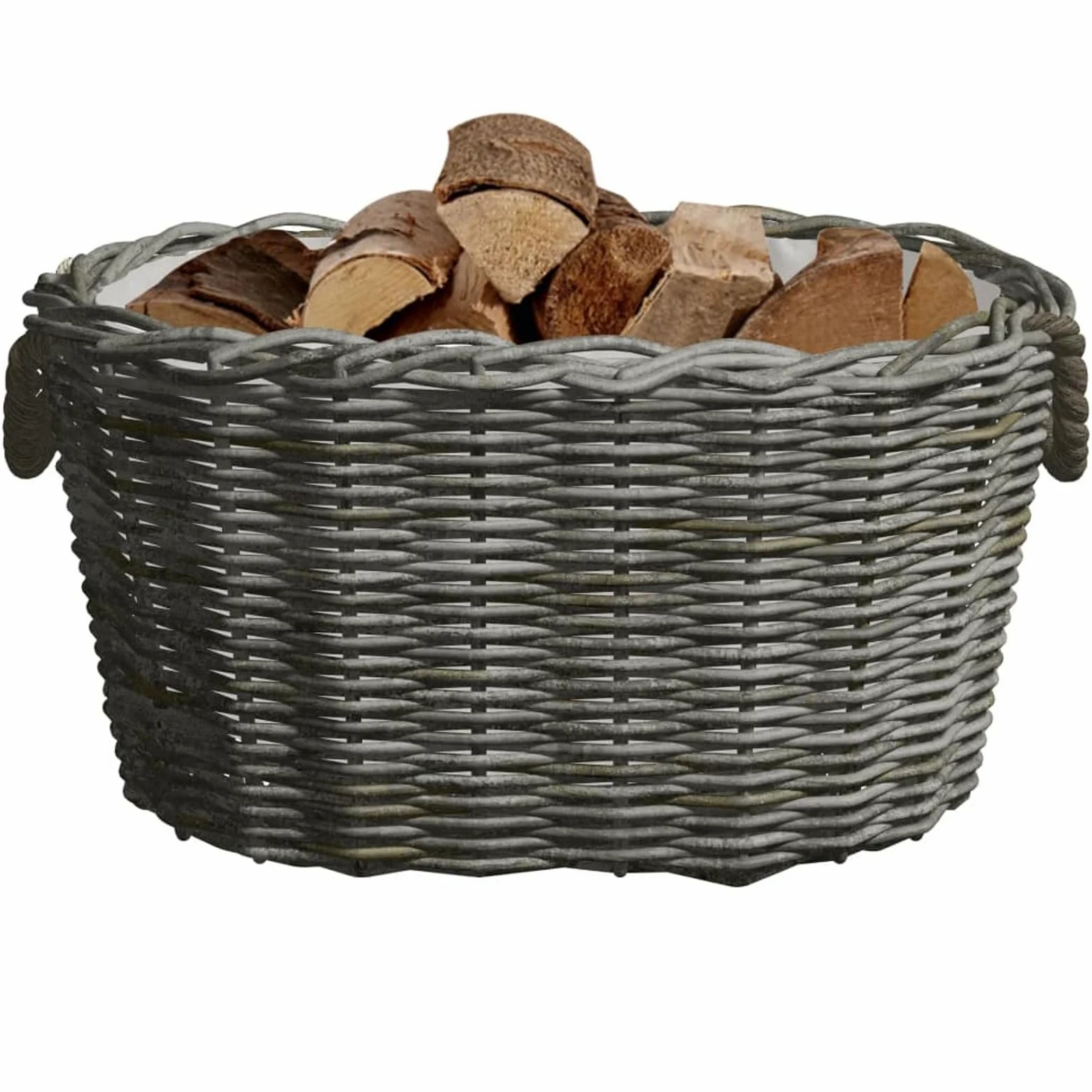 Homgoday Cestino a legna Manici di trasporto Salice Naturale Grigio 59x42x28 cm Cesto di vimini per conservare legna