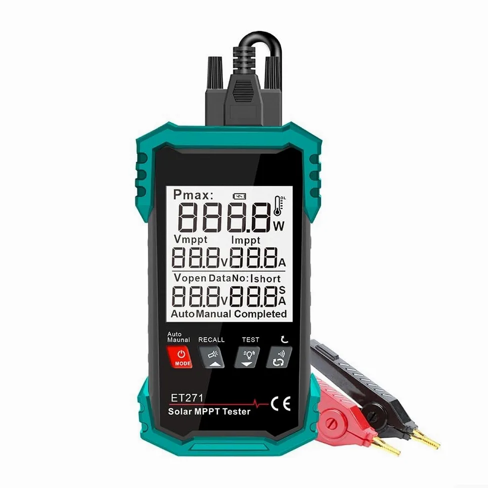 ET271 Misuratore di energia solare con tester fotovoltaico 2000W per moduli fotovoltaici, display da 3,2", protezione da sovratensione, registrazione dati, blu