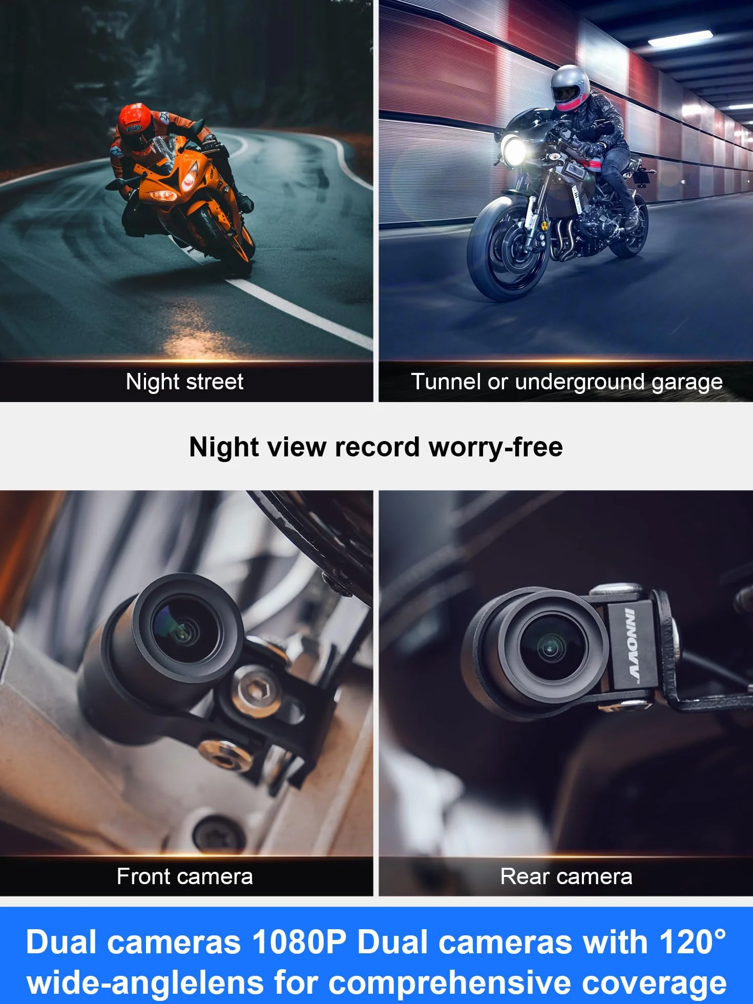 INNOVV N2 - Dash Cam per moto Carplay, touch screen da 6 pollici, supporta Android Auto e iOS, fotocamera anteriore e posteriore 2K 2K con navigazione GPS, modalità parcheggio, musica, Wi-Fi 5.8G