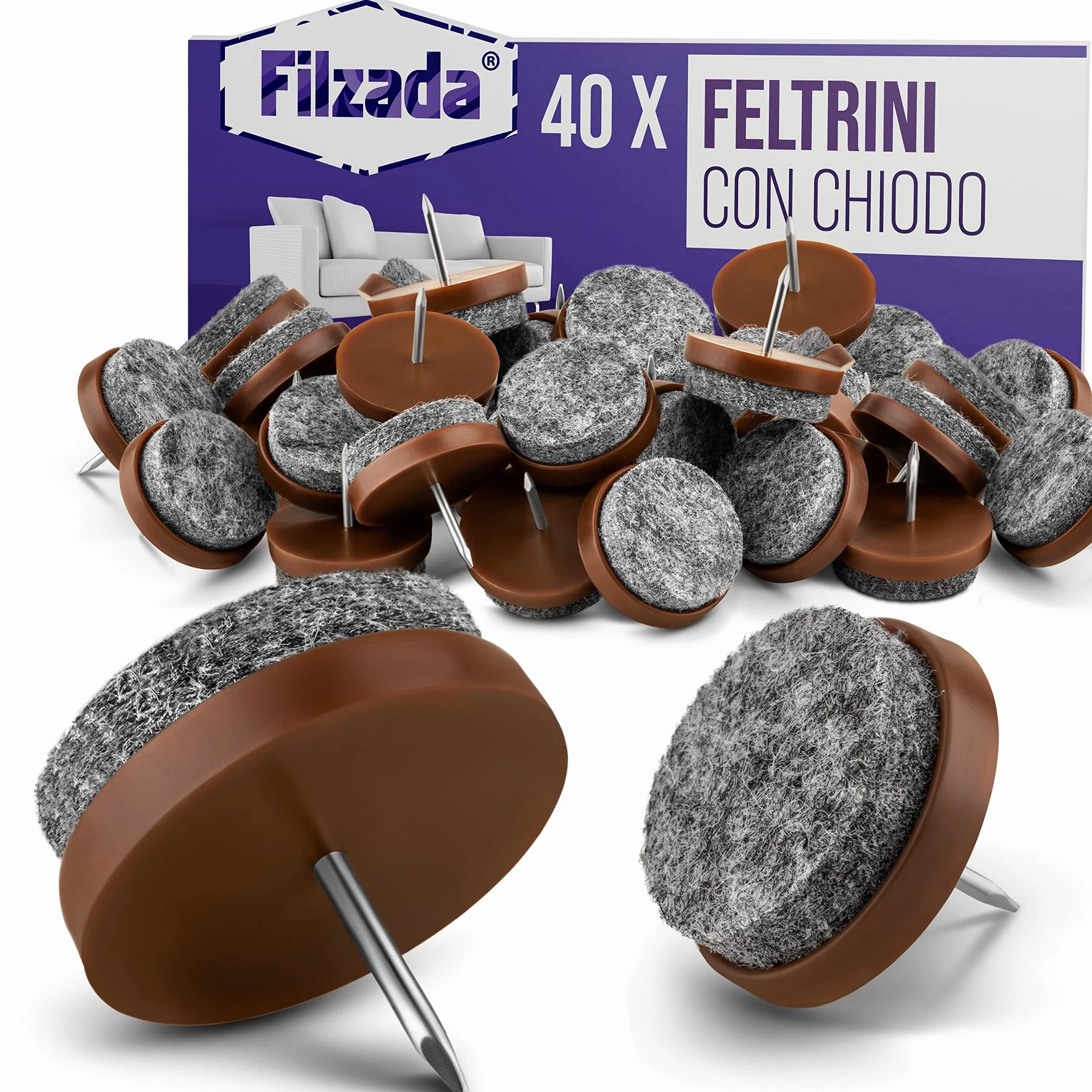 Feltro aliante con chiodo Ø 24 mm marrone - Scivoli per mobili professionali