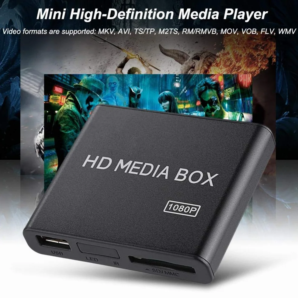 Mugast Mini Media Player Box, Lettore Multimediale Video Full HD 1080P con Telecomando, Supporto USB Mobile Hard Disk MMC RMVB MP3 AVI MKV(EU Plug)