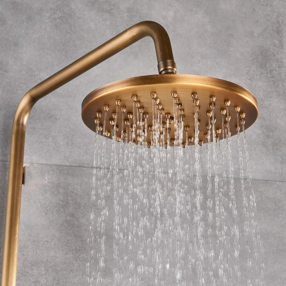 Set di rubinetti per Doccia di Lusso con Doppia Maniglia, 8 miscelatori per Bagno a Pioggia con doccetta in Colonna per Vasca da Bagno con Sistema a Parete, Rubinetto in Bronzo NER